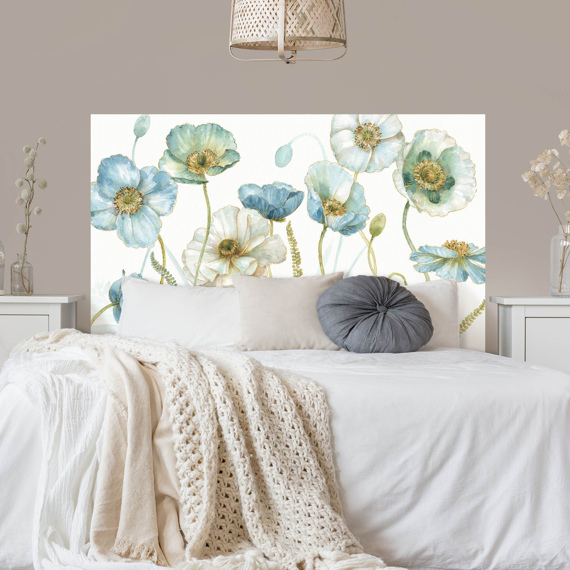 Kopfteil Bett Blüten in Gold und Blau