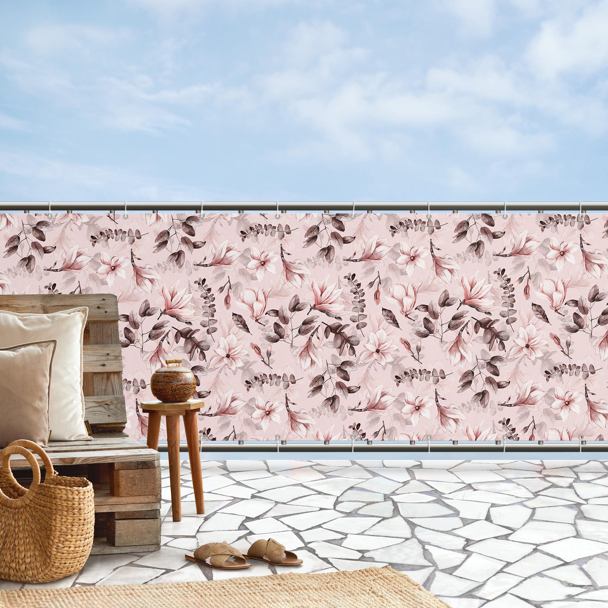 Balkon Sichtschutz Blüten mit Grauen Blättern vor Rosa