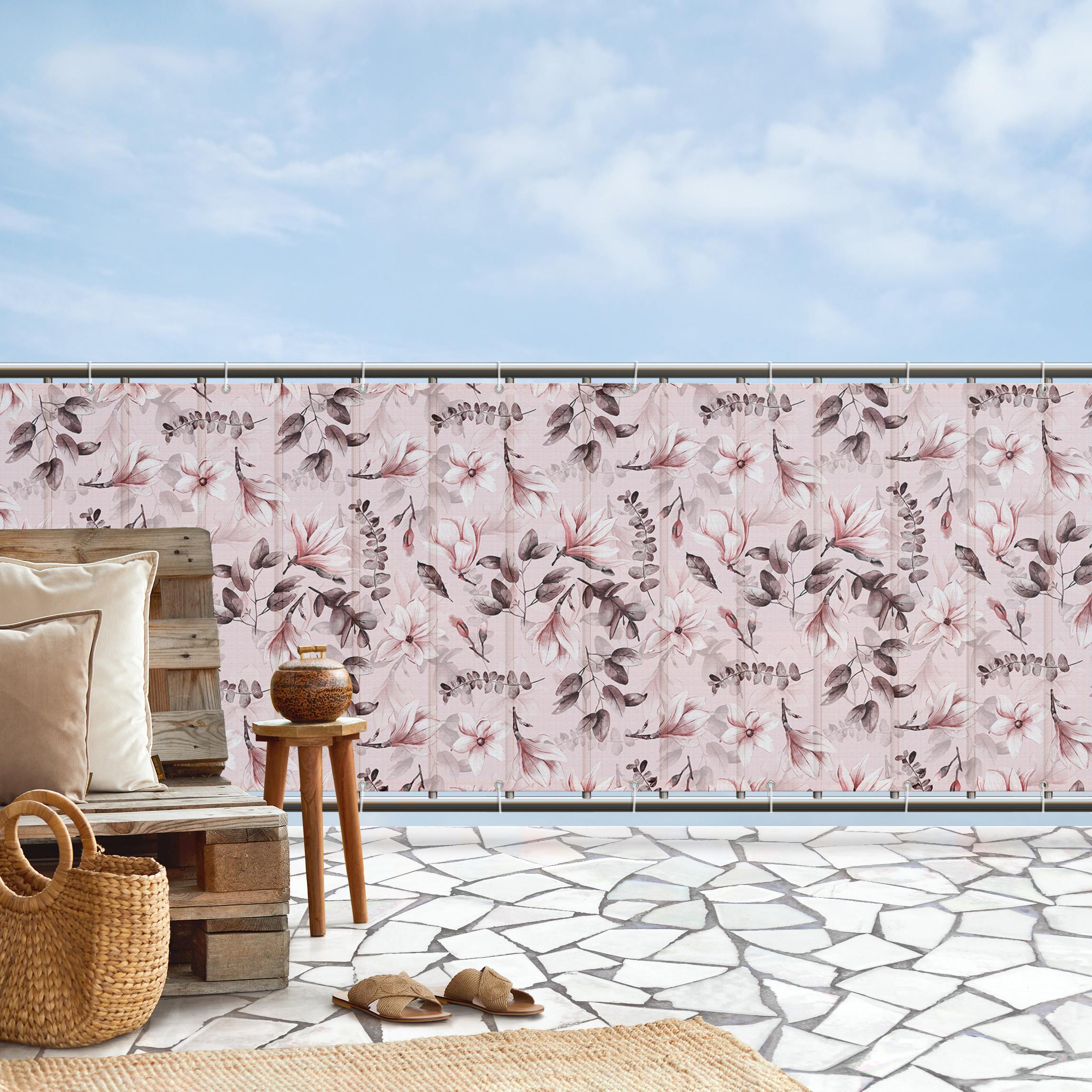 Balkon Sichtschutz Blüten mit Grauen Blättern vor Rosa