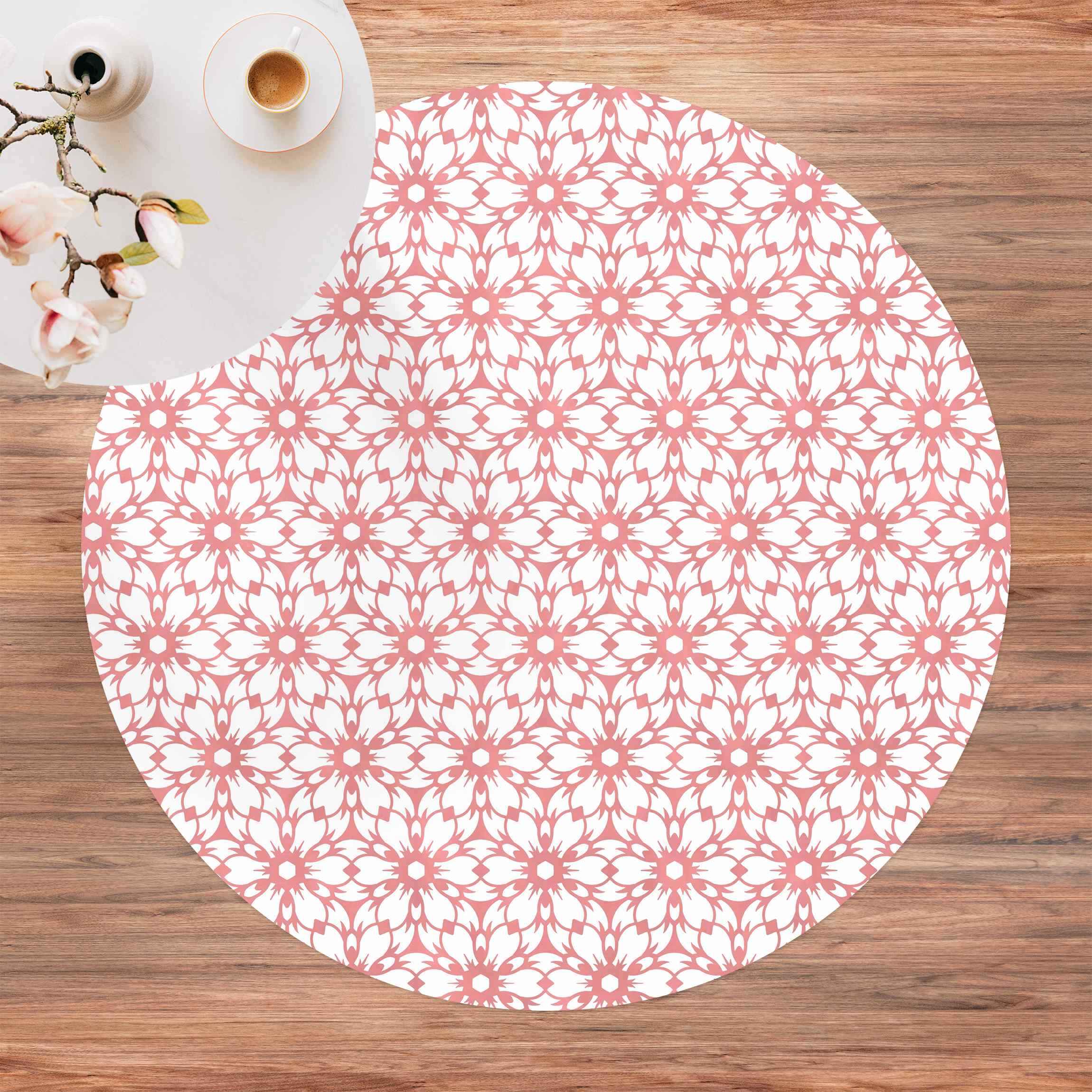 Runder Vinyl-Teppich Blütenkette in Rosa