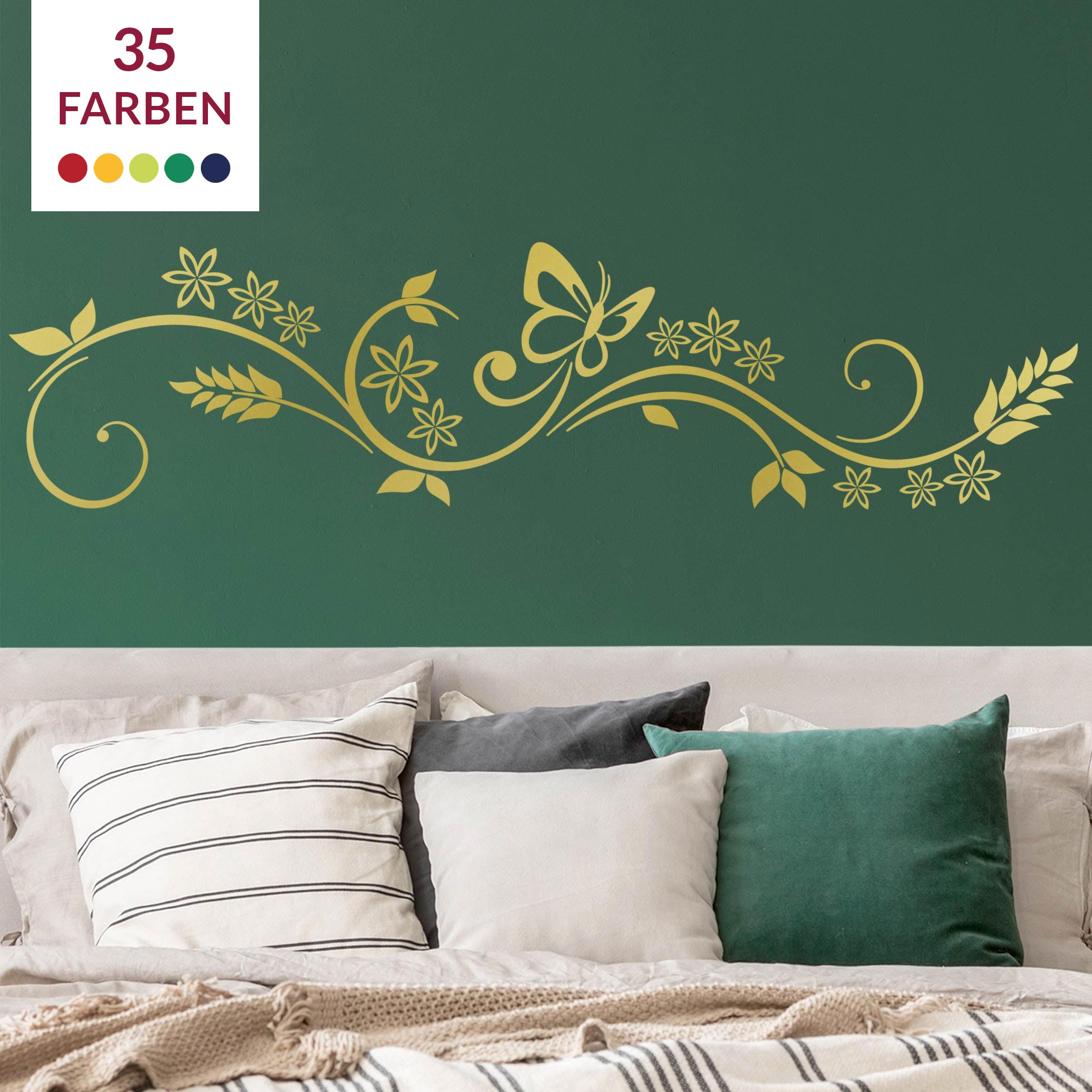 Wandtattoo Blumen Blütenrausch mit Schmetterling