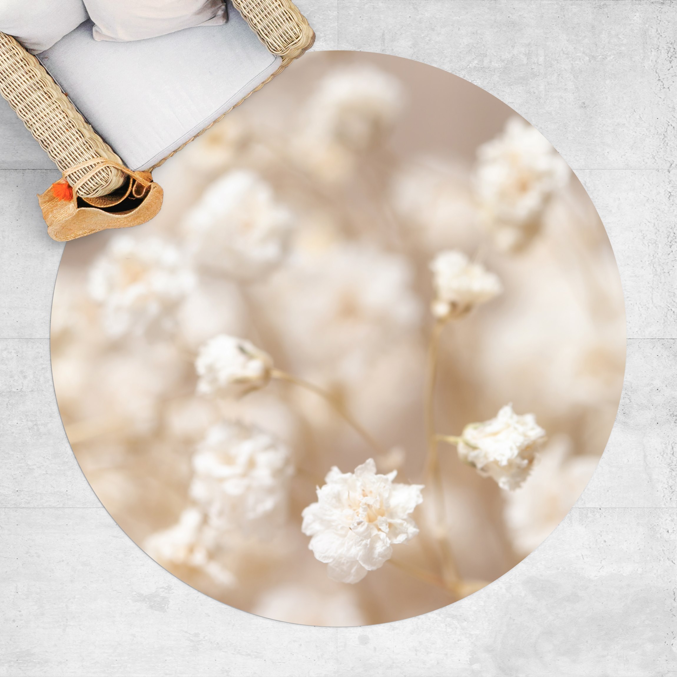 Runder Vinyl-Teppich Blütenträume in Creme