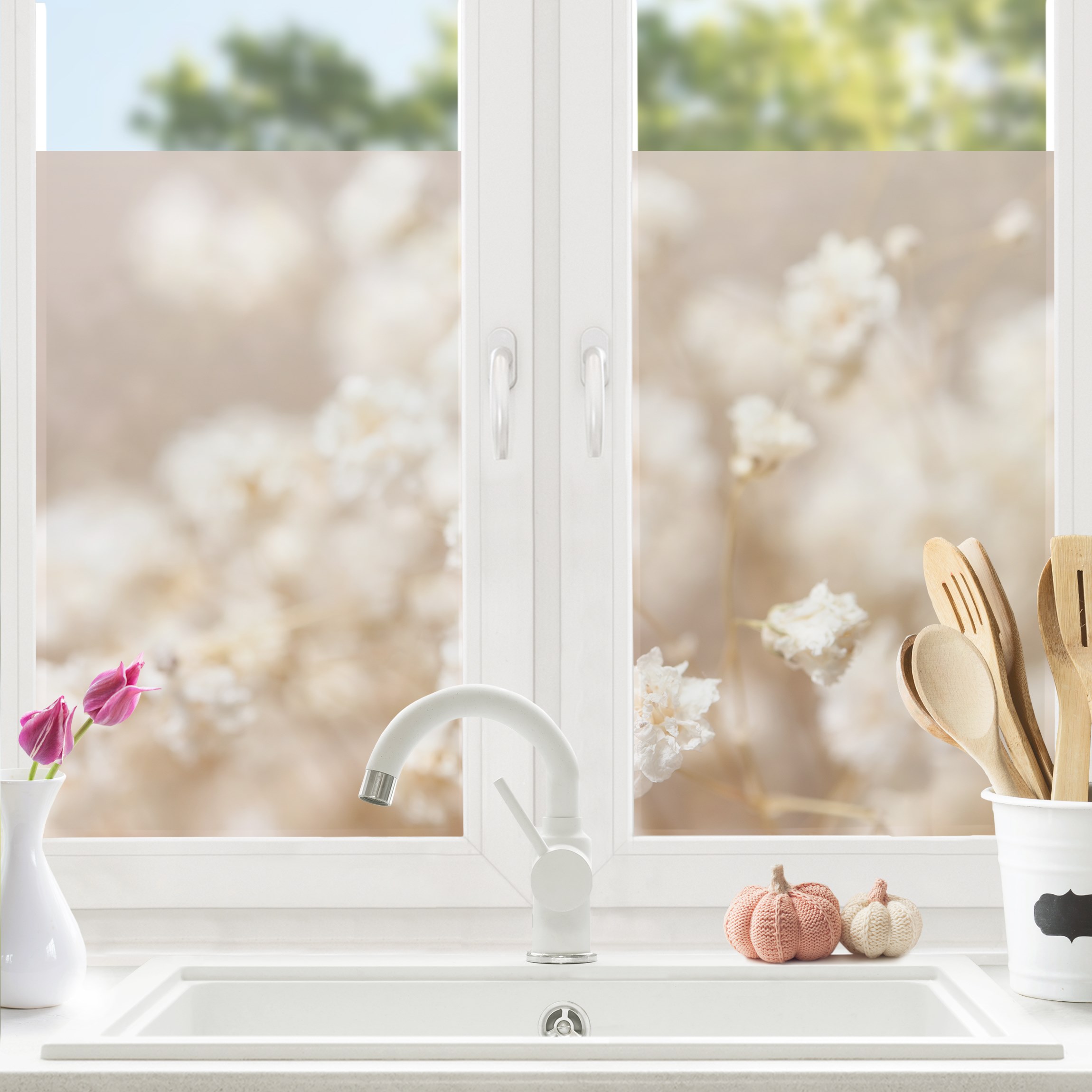 Fensterfolie Blütenträume in Creme