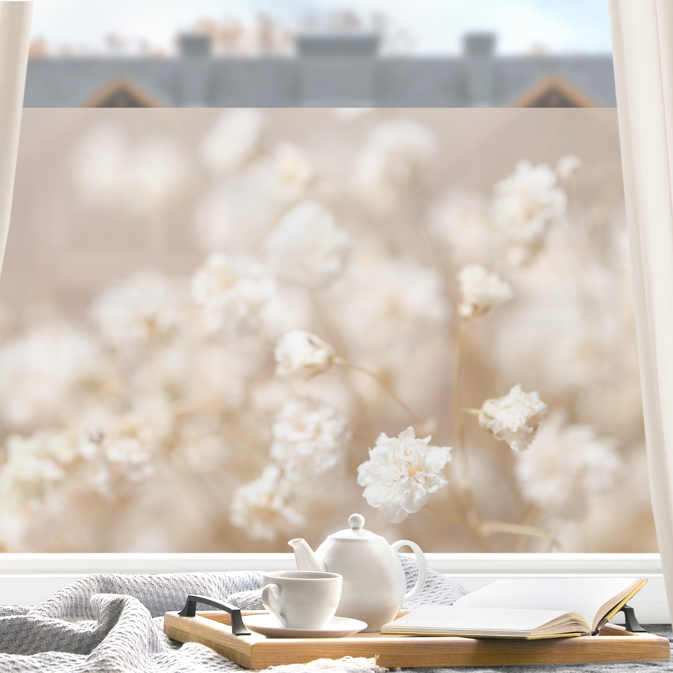 Fensterfolie Blütenträume in Creme