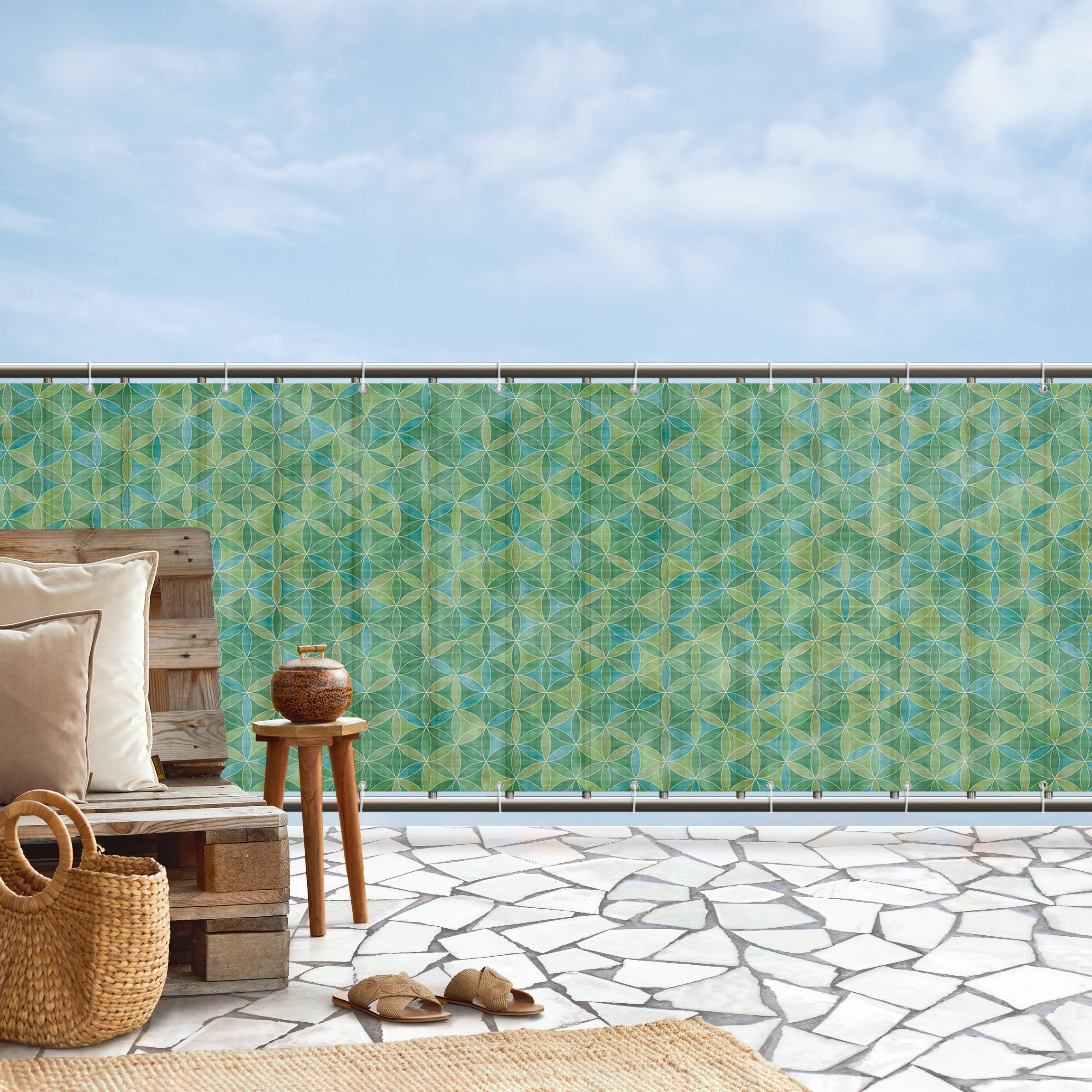 Balkon Sichtschutz Blume des Lebens Farbschimmer II
