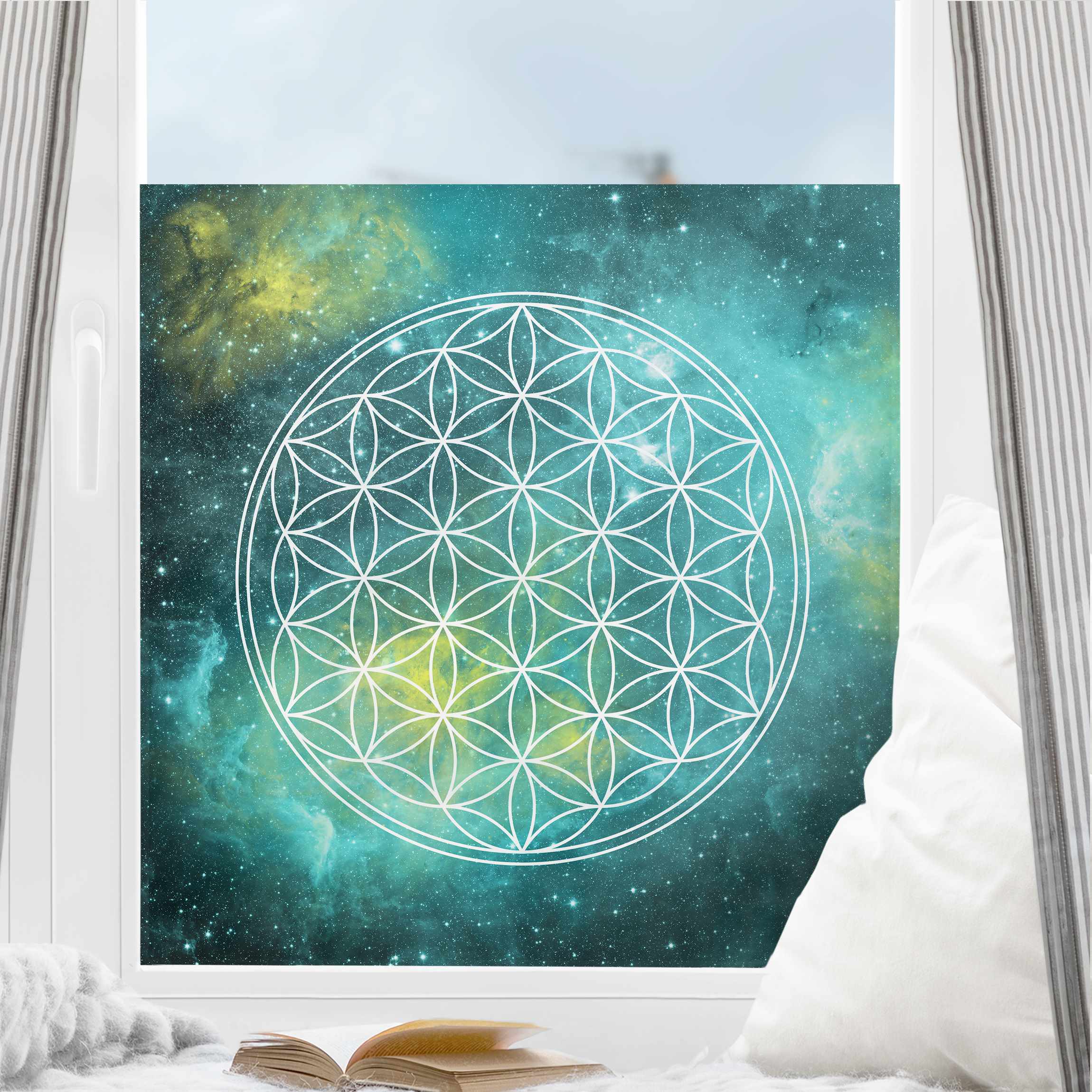 Fensterfolie Blume des Lebens im Licht der Sterne