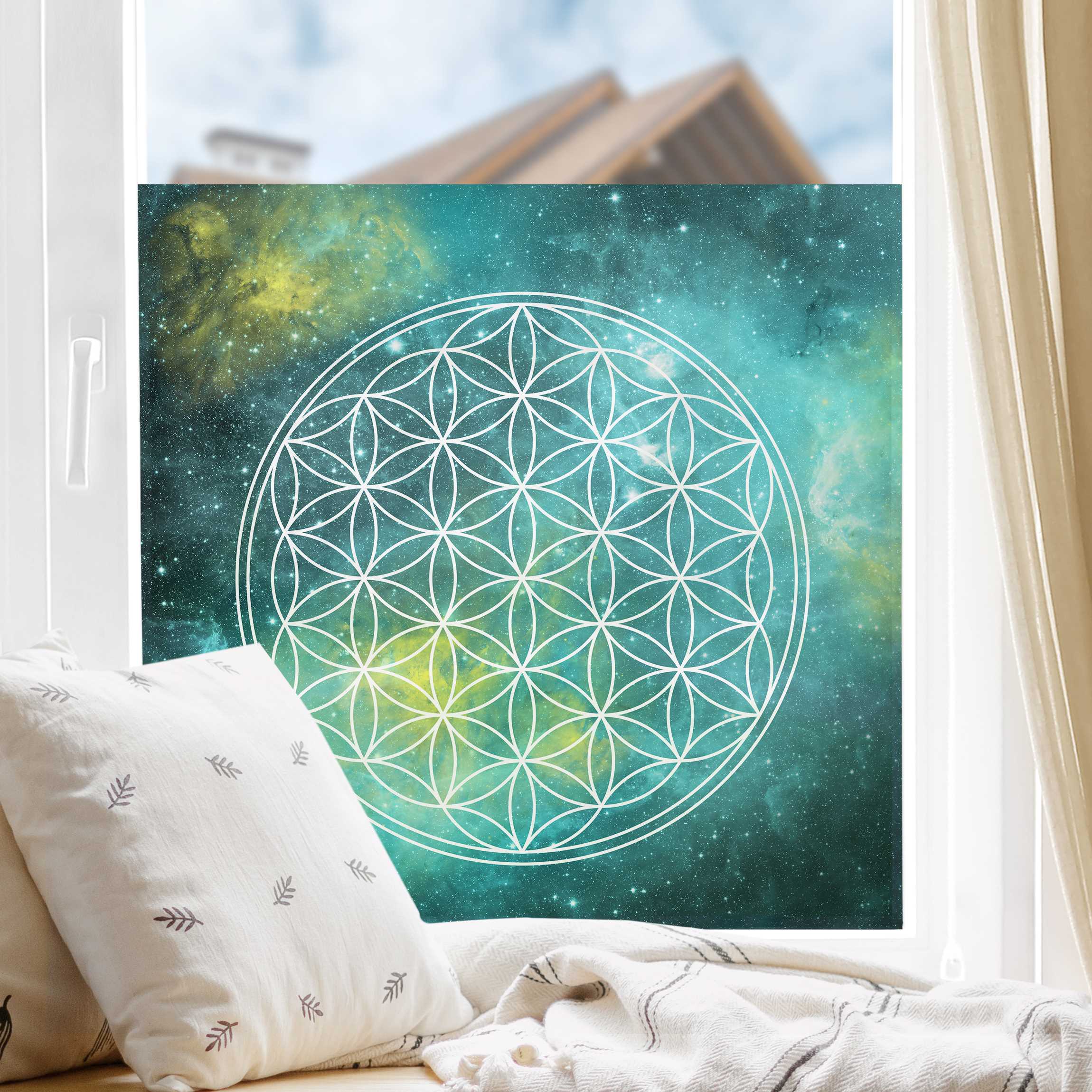Fensterfolie Blume des Lebens im Licht der Sterne