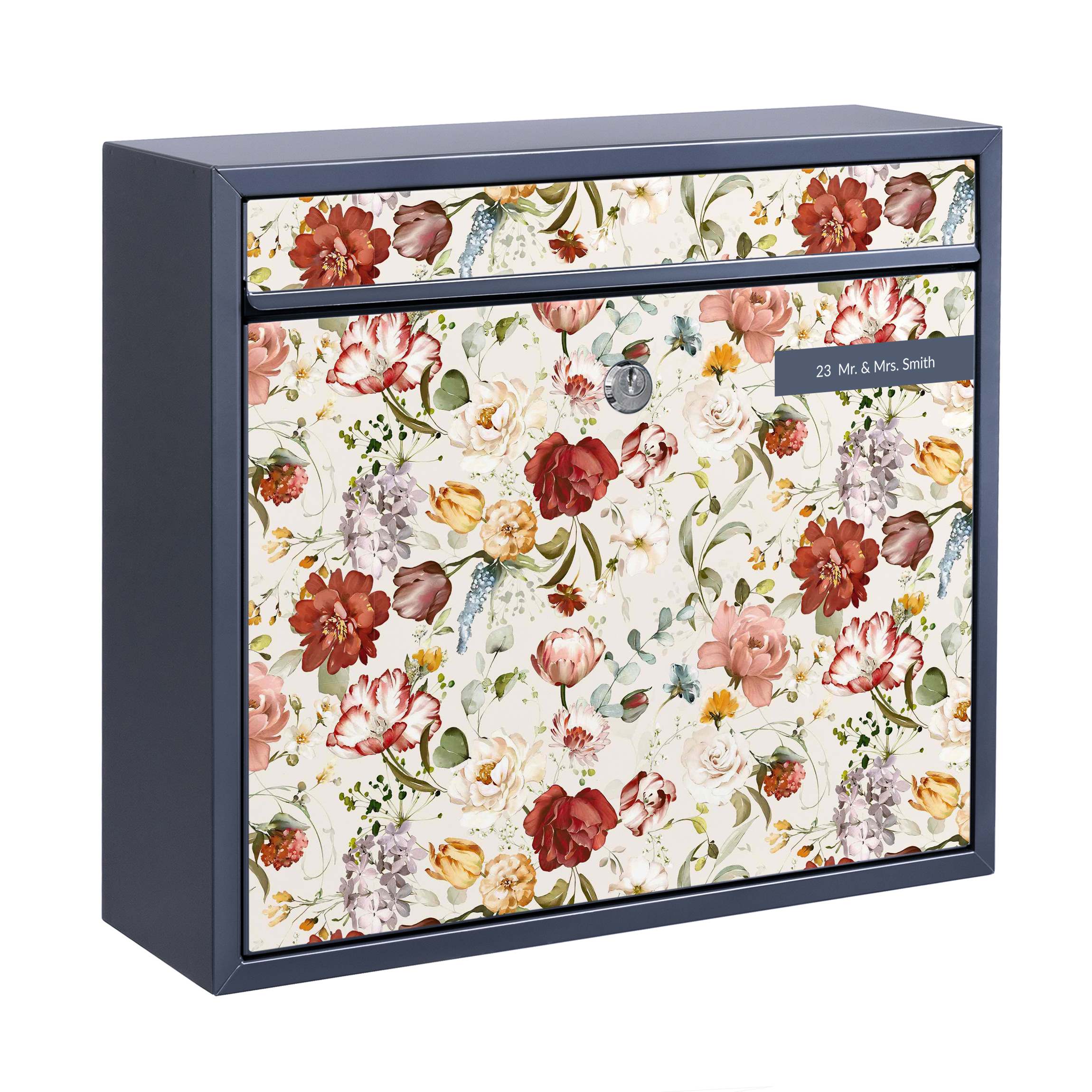 Briefkasten mit eigenem Text Blumen Aquarell Vintage Muster auf Beige