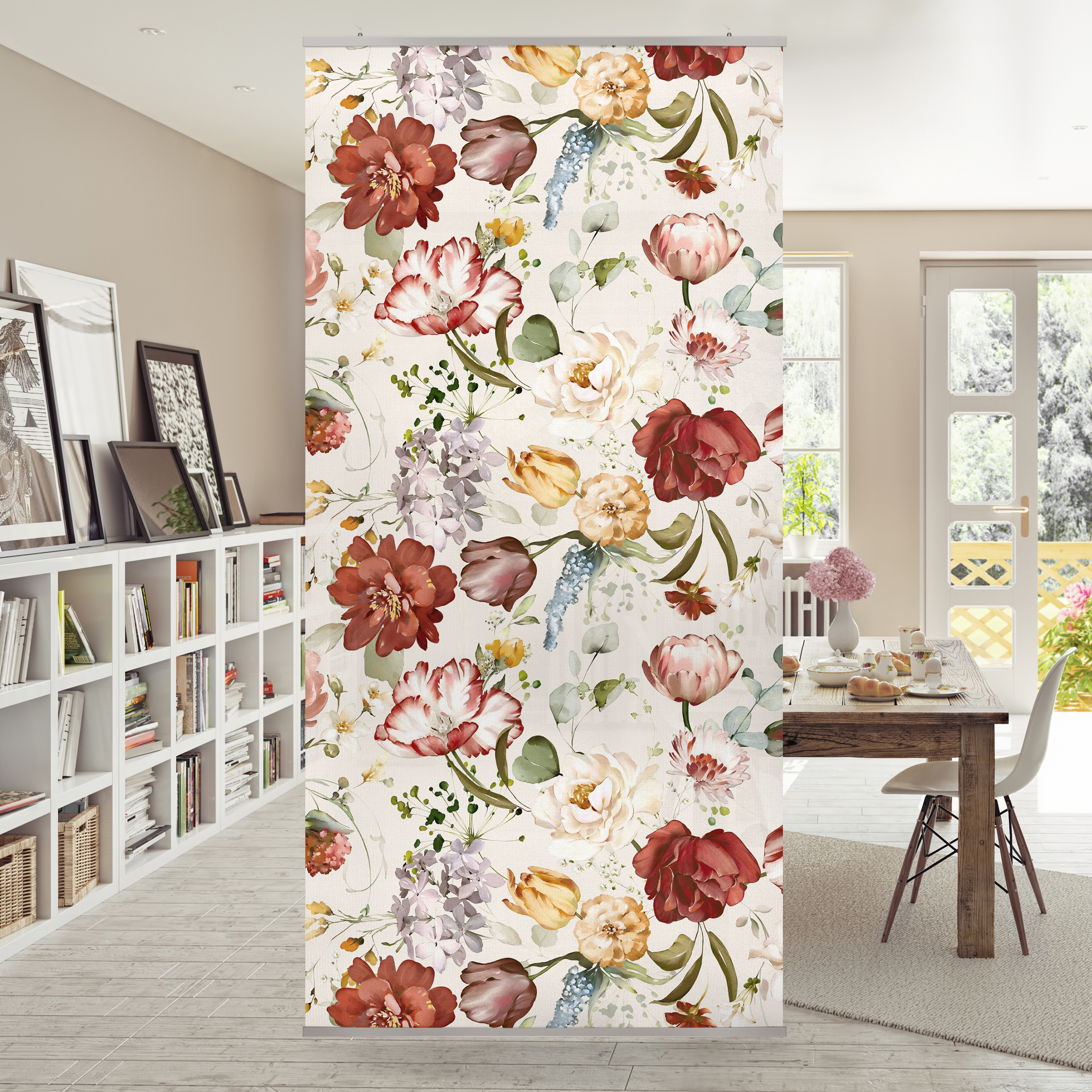Raumteiler Blumen Aquarell Vintage Muster auf Beige