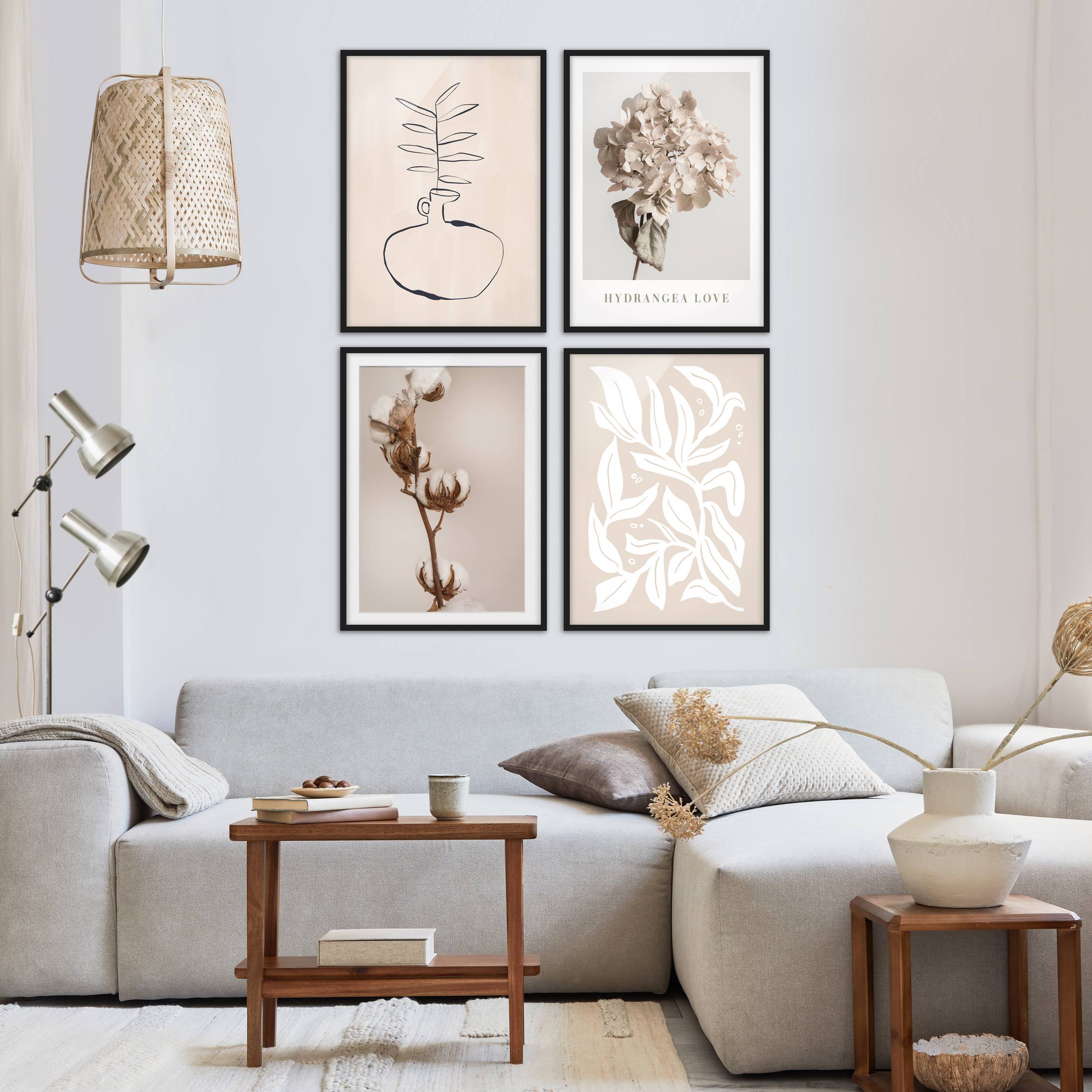 Bilderwände Blumen in Creme
