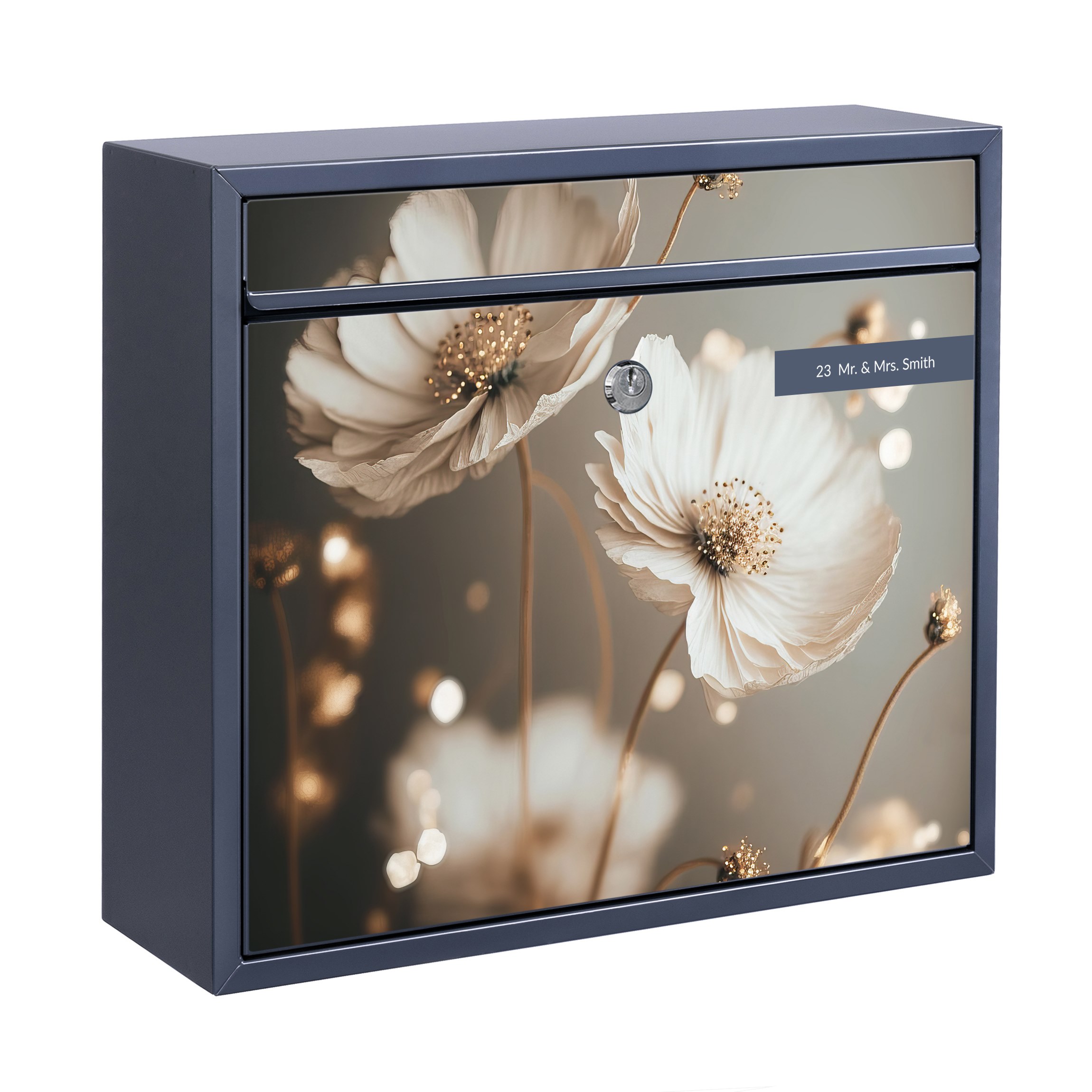 Briefkasten mit eigenem Text Blumen mit Bokeh