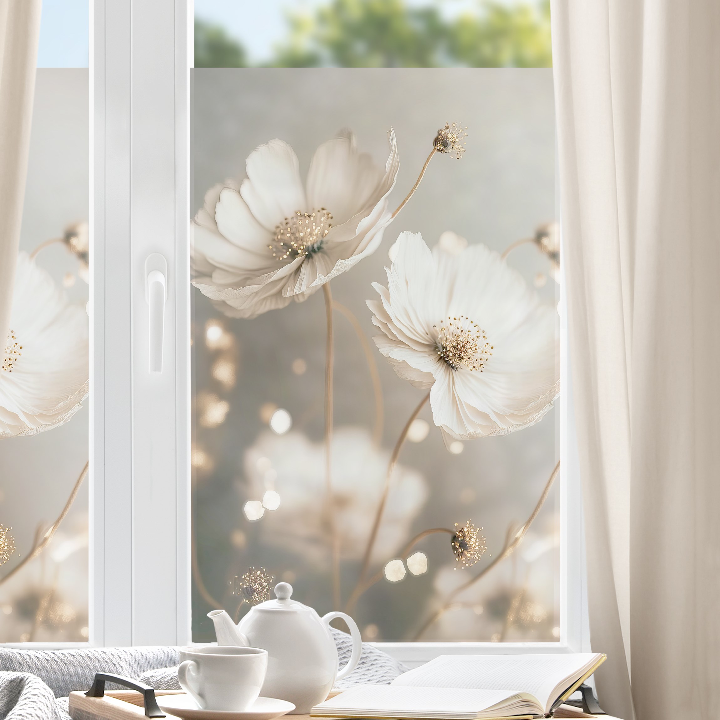 Fensterfolie Blumen mit Bokeh