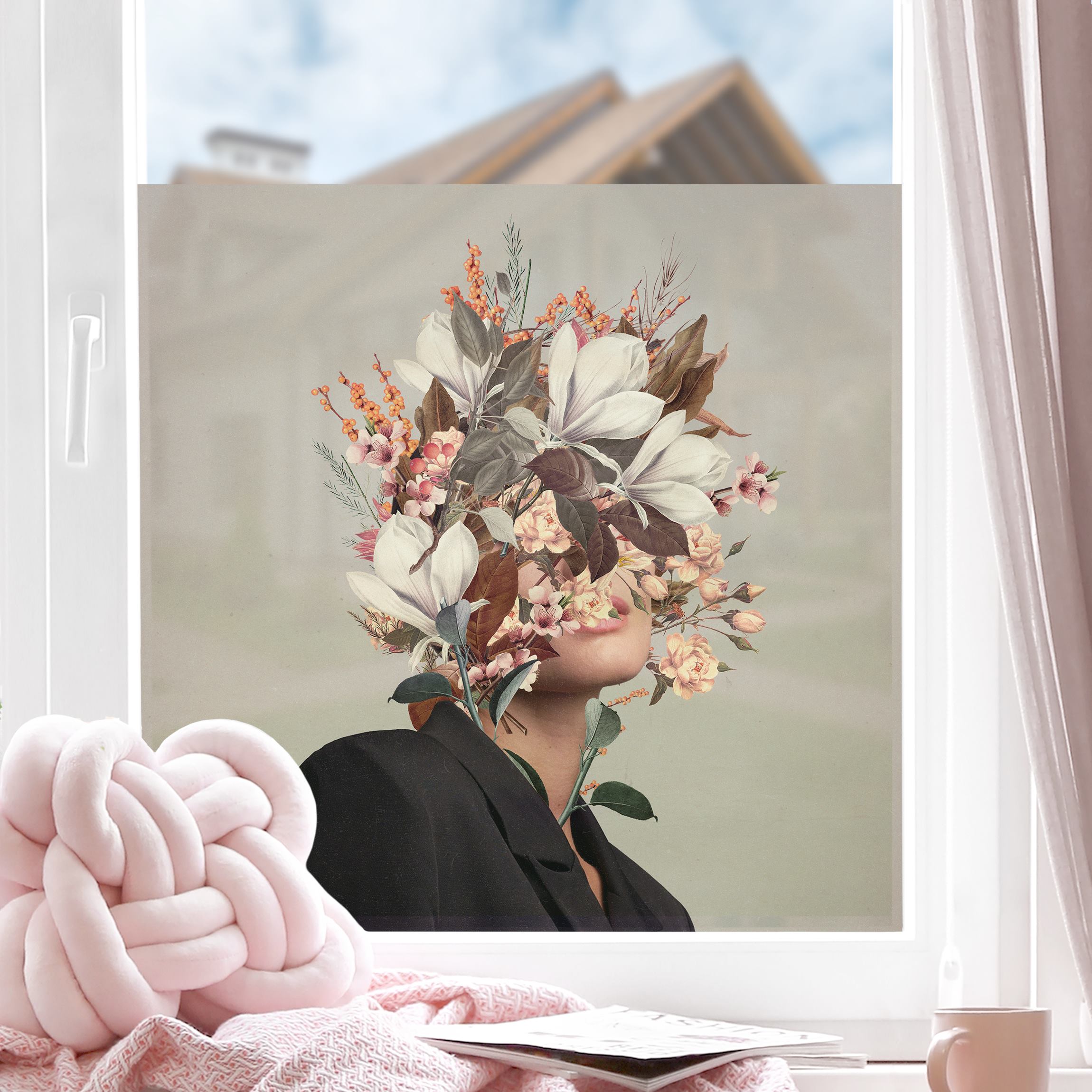 Fensterfolie Blumen Porträt - Beige Magnolien