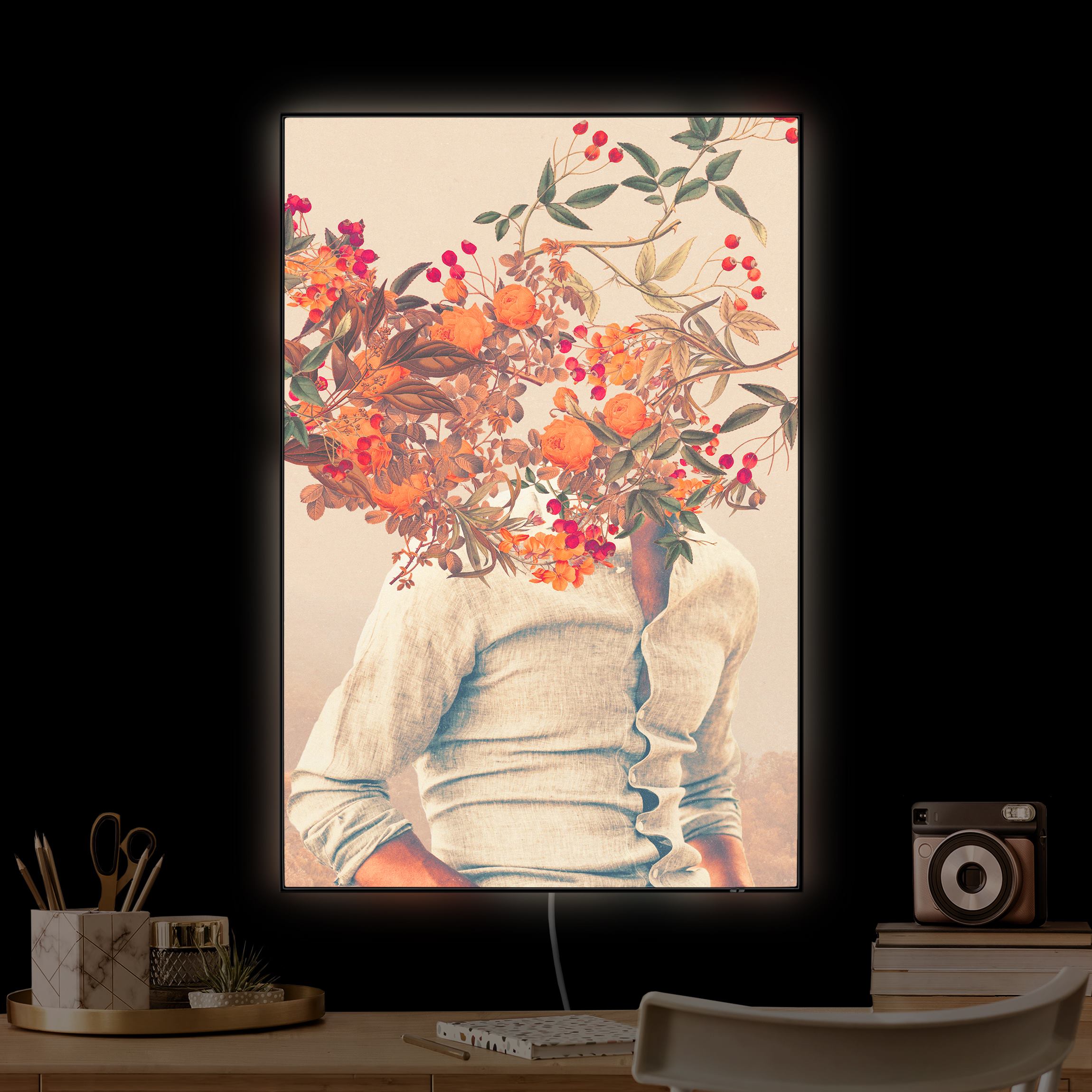 LED-Wechselbild Blumen Porträt - Orange Rosen mit Wald