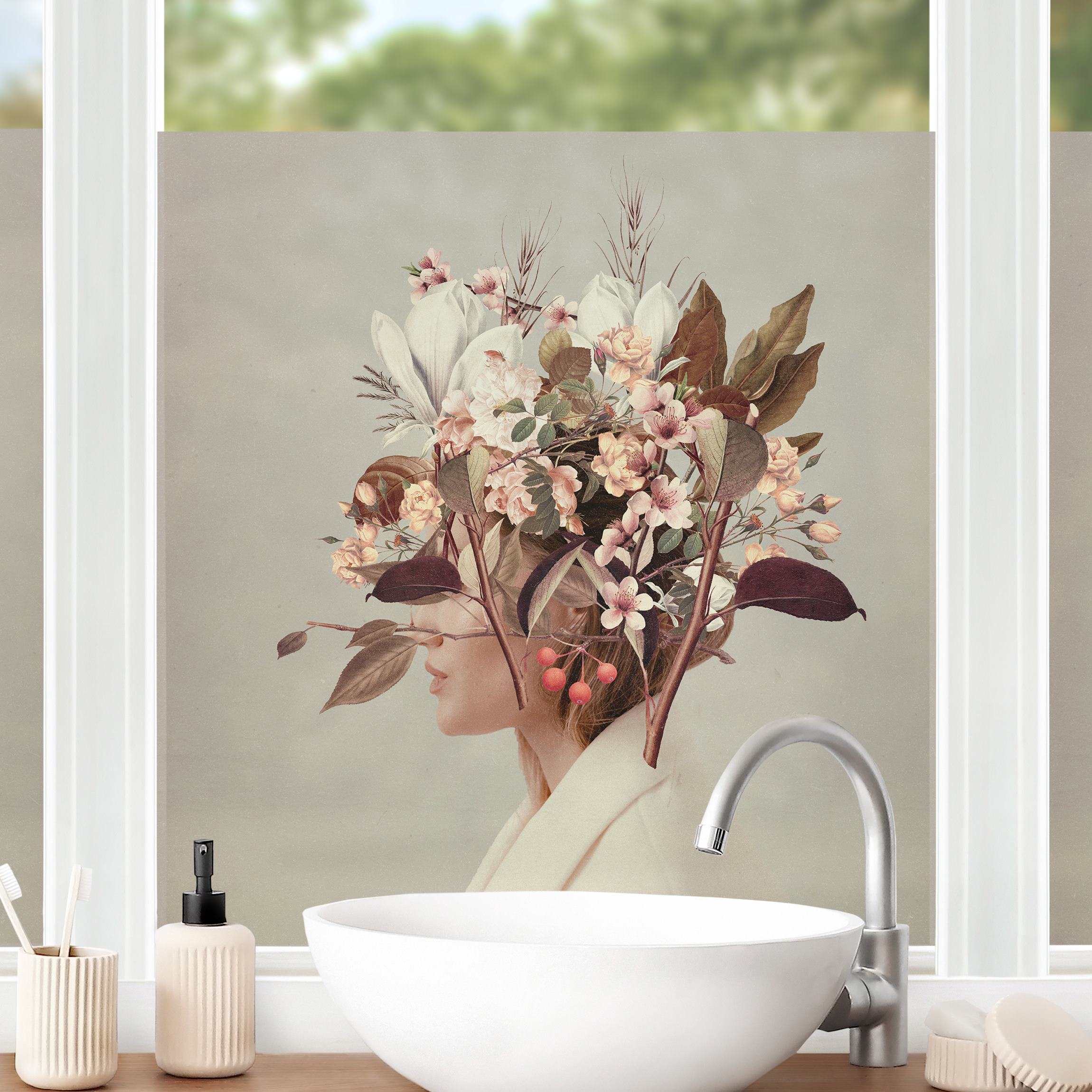 Fensterfolie Blumen Porträt - weiße Magnolien