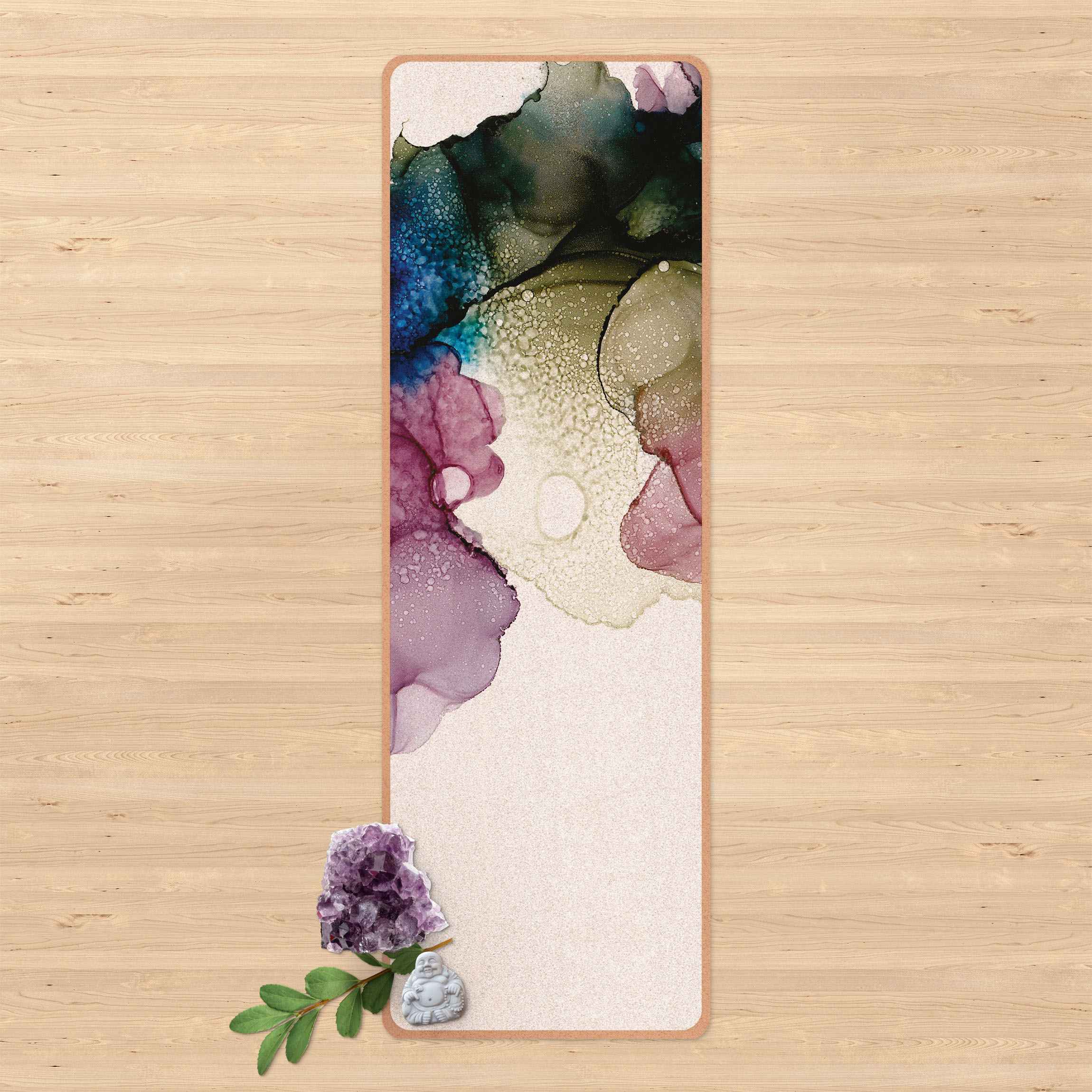 Yogamatte Kork Blumenbogen mit Gold