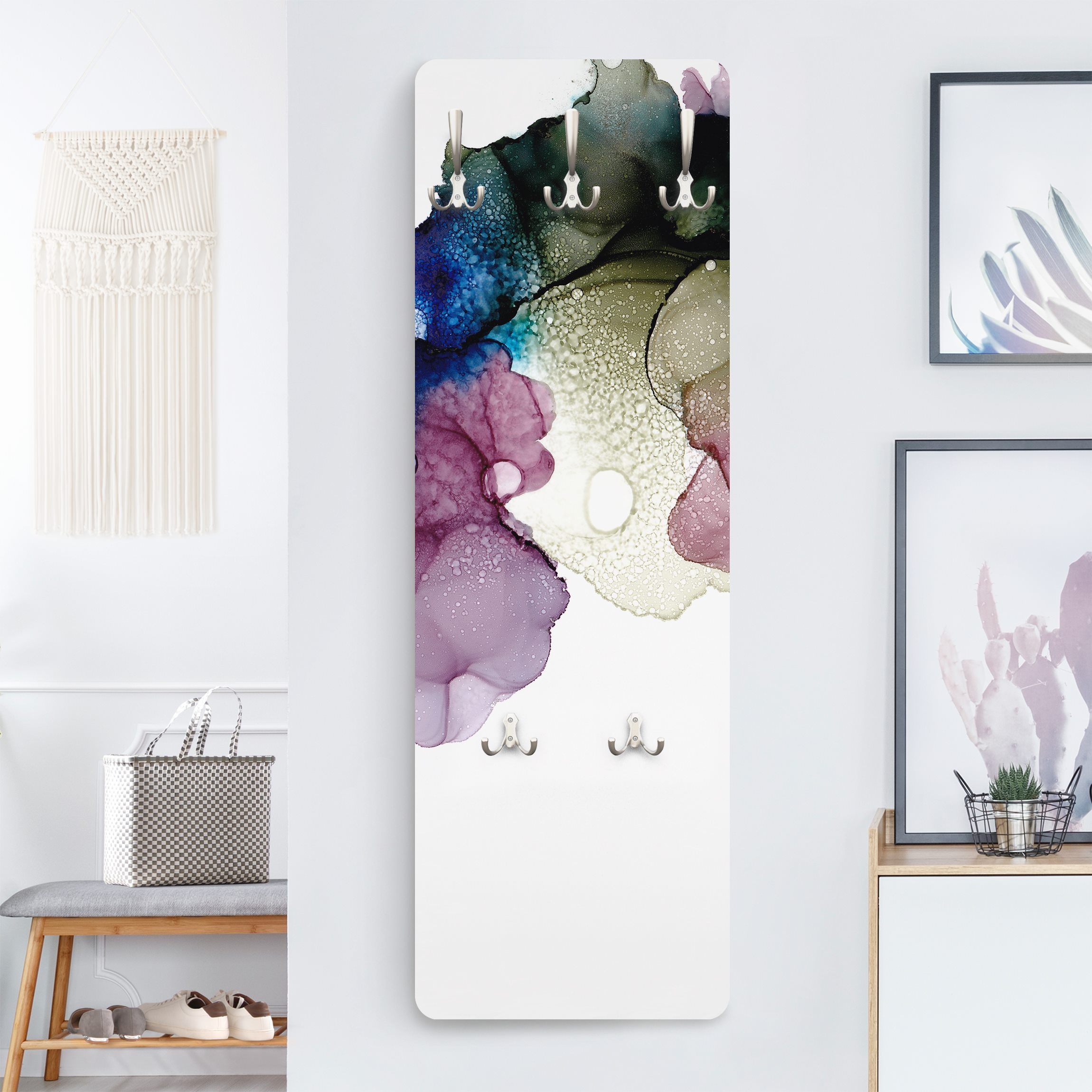 Wandgarderobe Holzpaneel Blumenbogen mit Gold