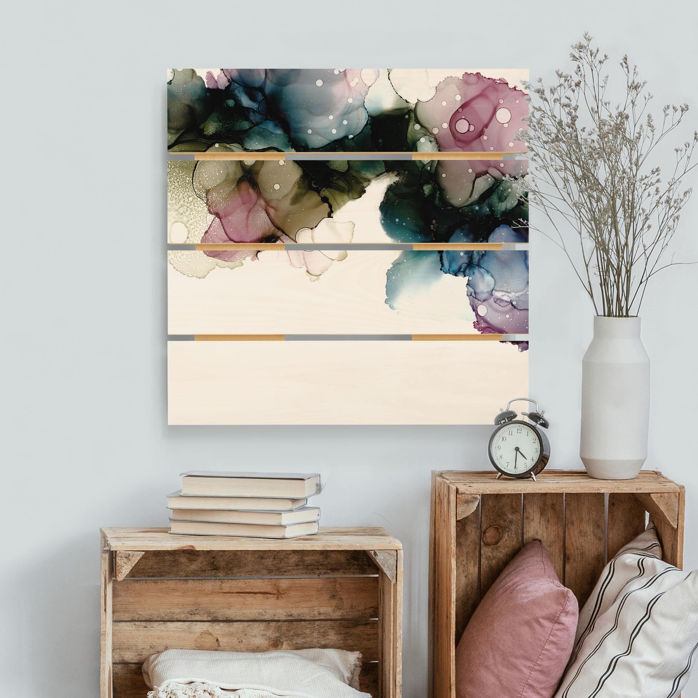 Holzbild Plankenoptik Blumenbogen mit Gold