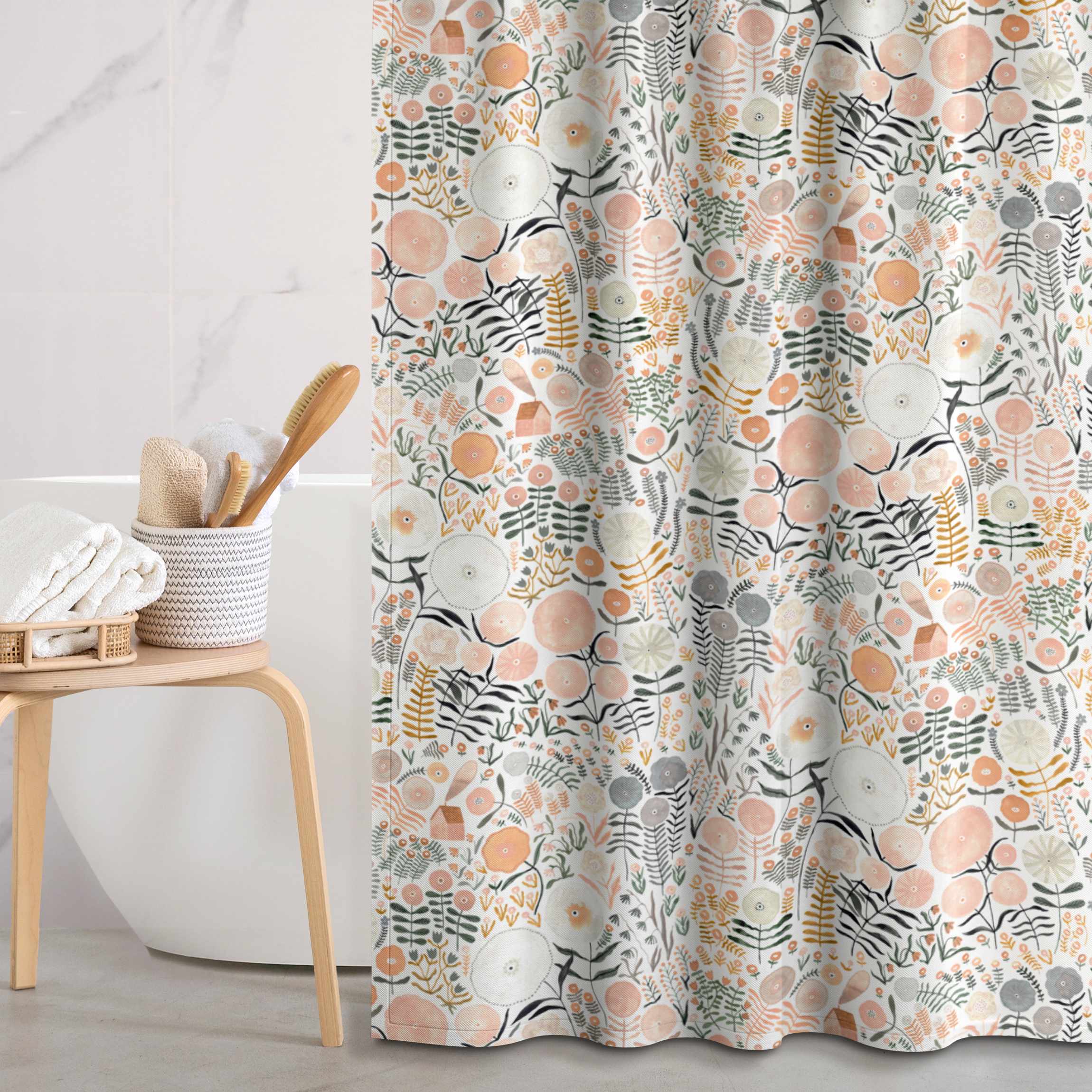 Duschvorhang Blumenmeer in Apricot
