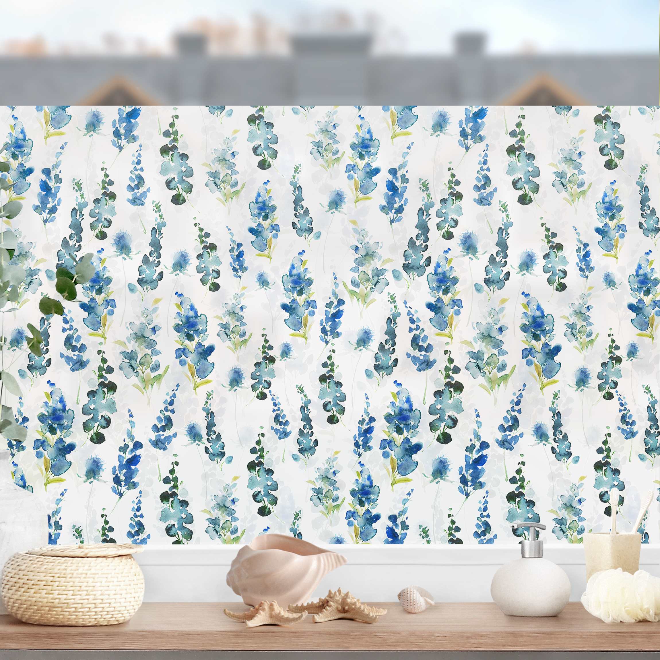 Fensterfolie Blumenpracht in Blau