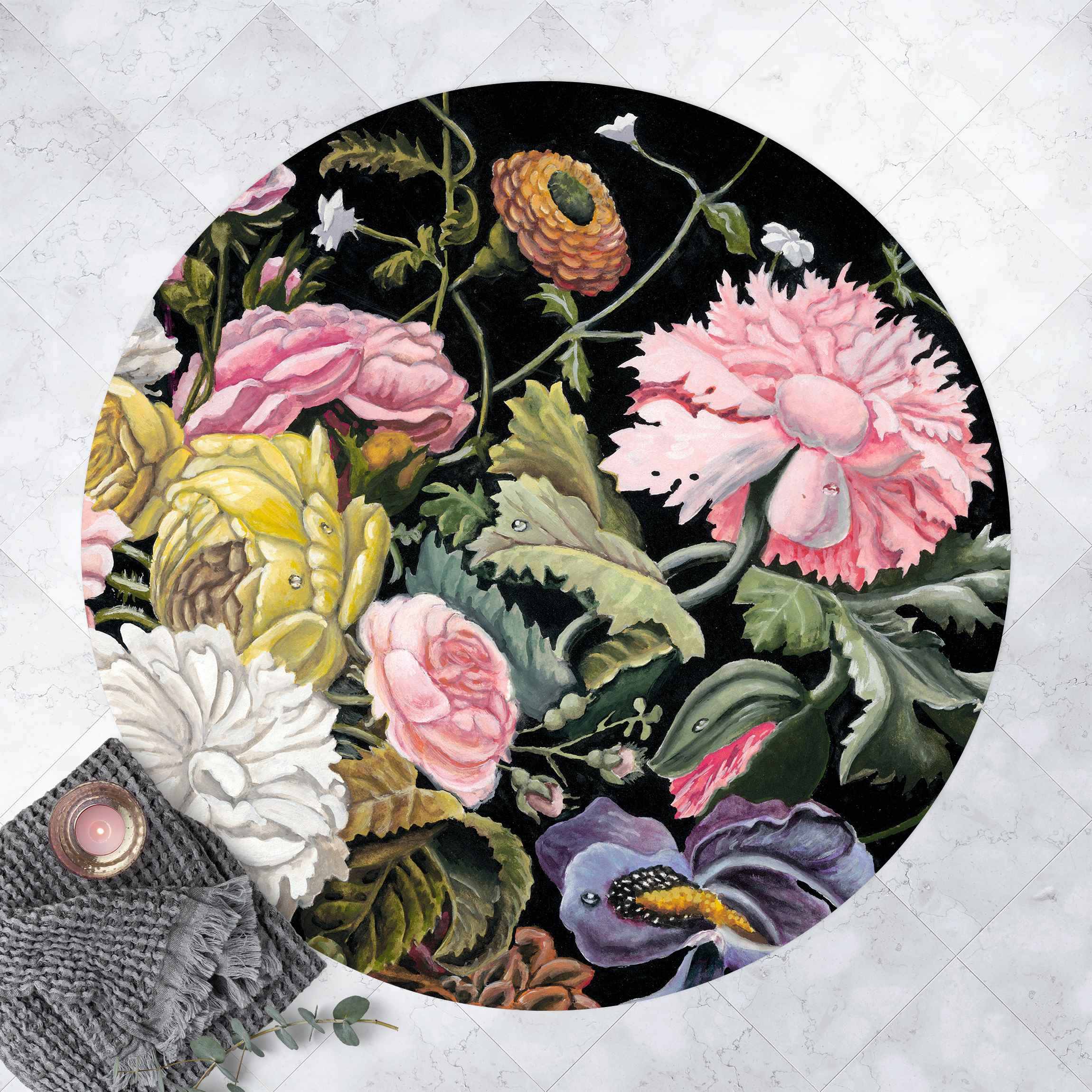 Runder Vinyl-Teppich Blumentraum Bouquet