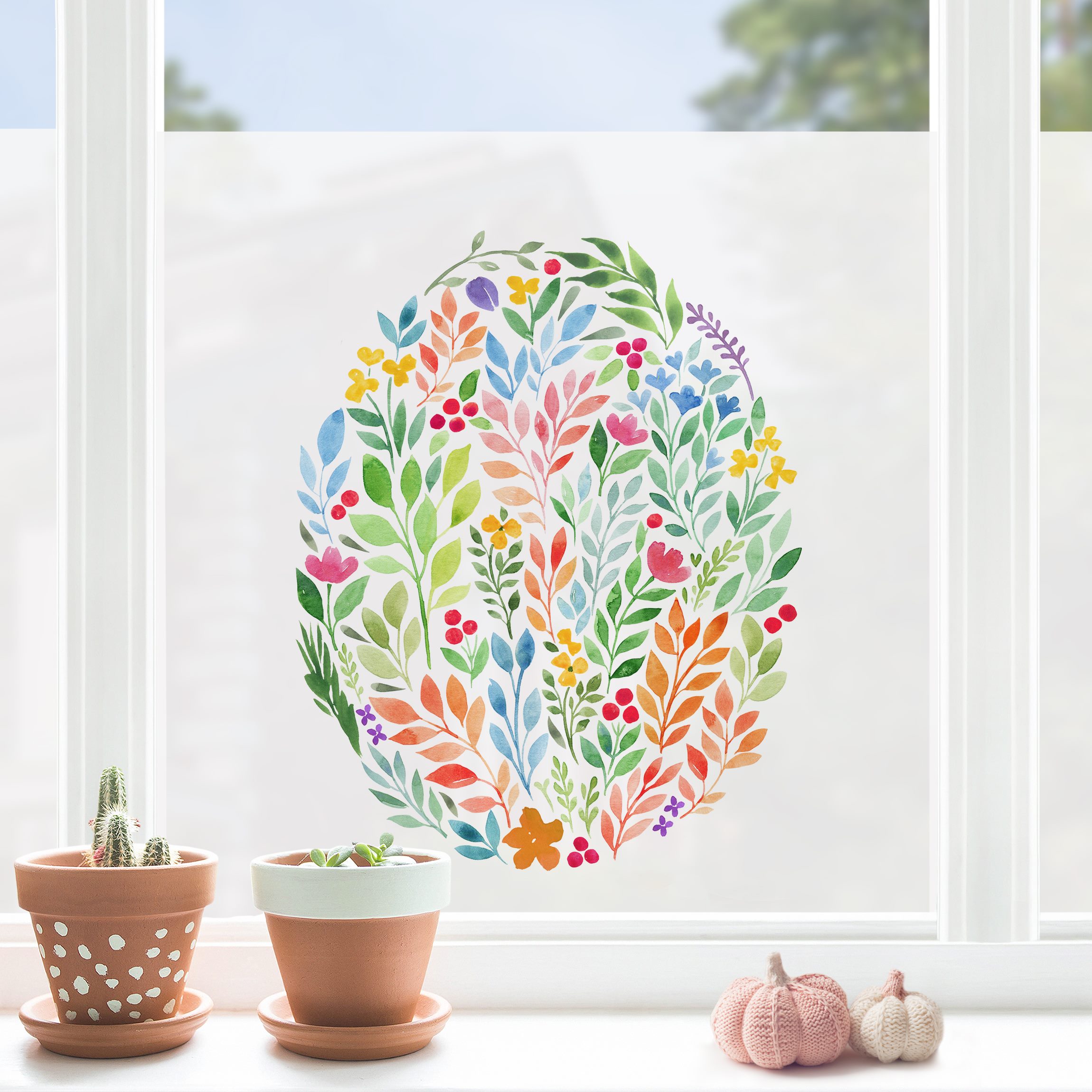 Fensterfolie Blumiges Aquarell als Oval