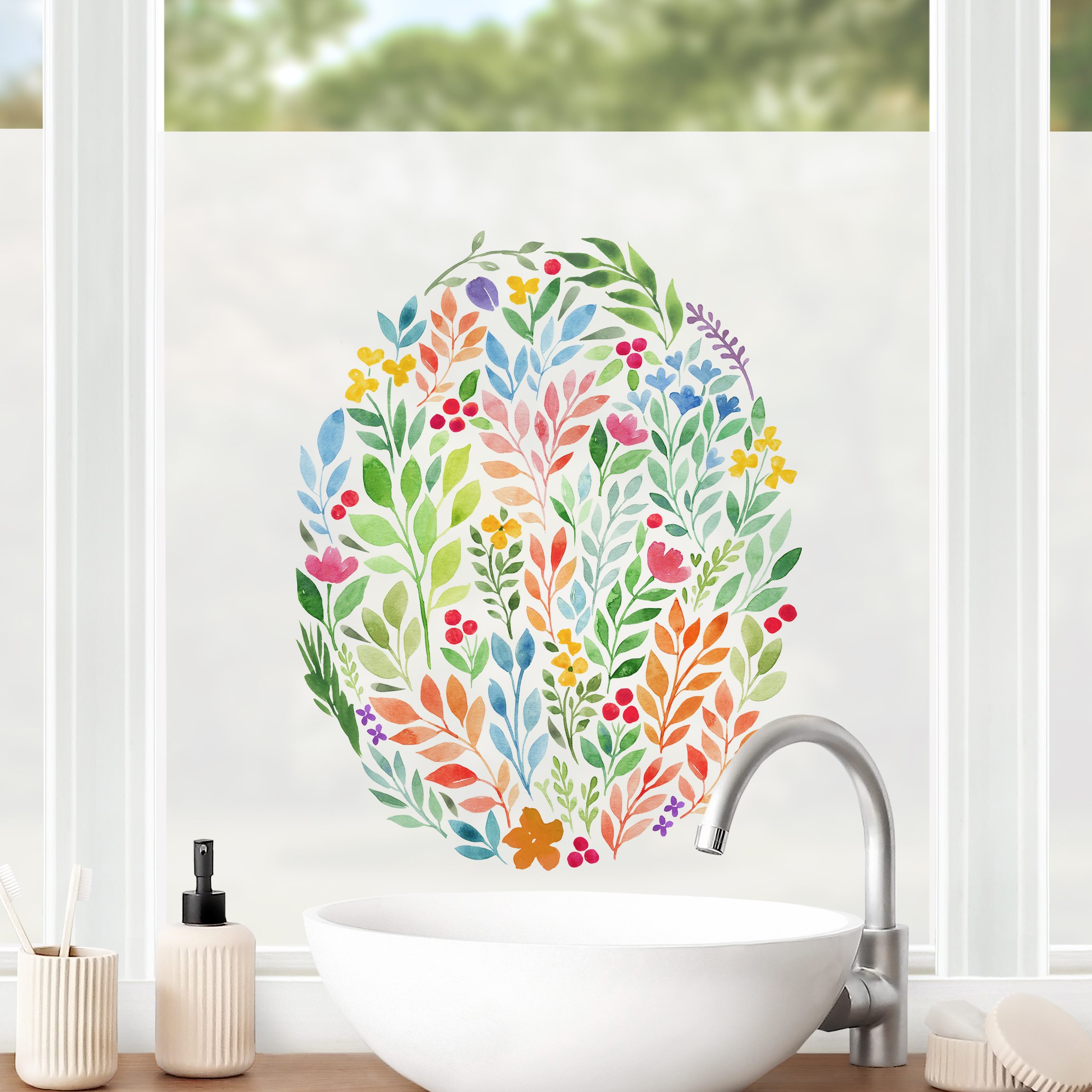 Fensterfolie Blumiges Aquarell als Oval