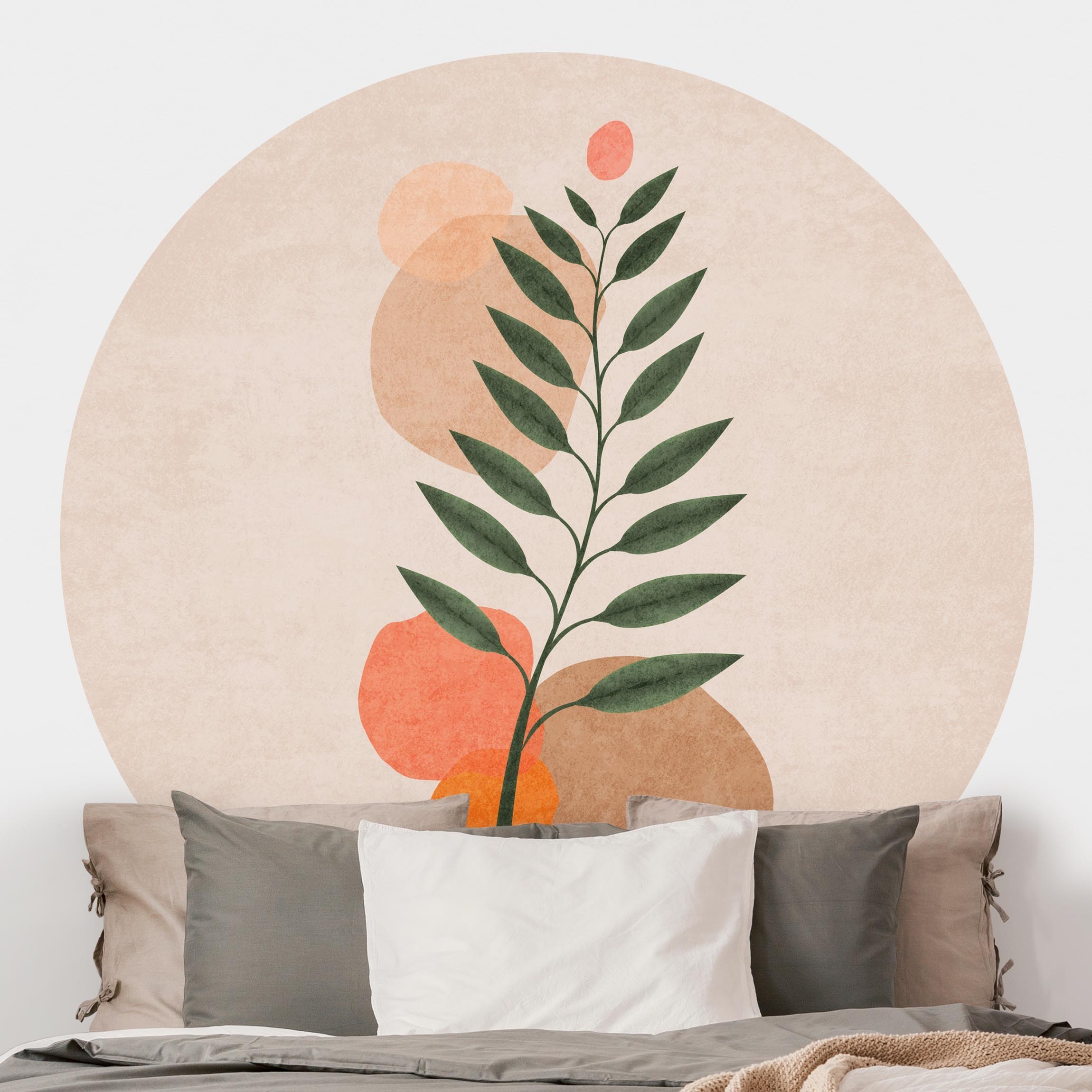 Runde Tapete selbstklebend Boho Blätter II