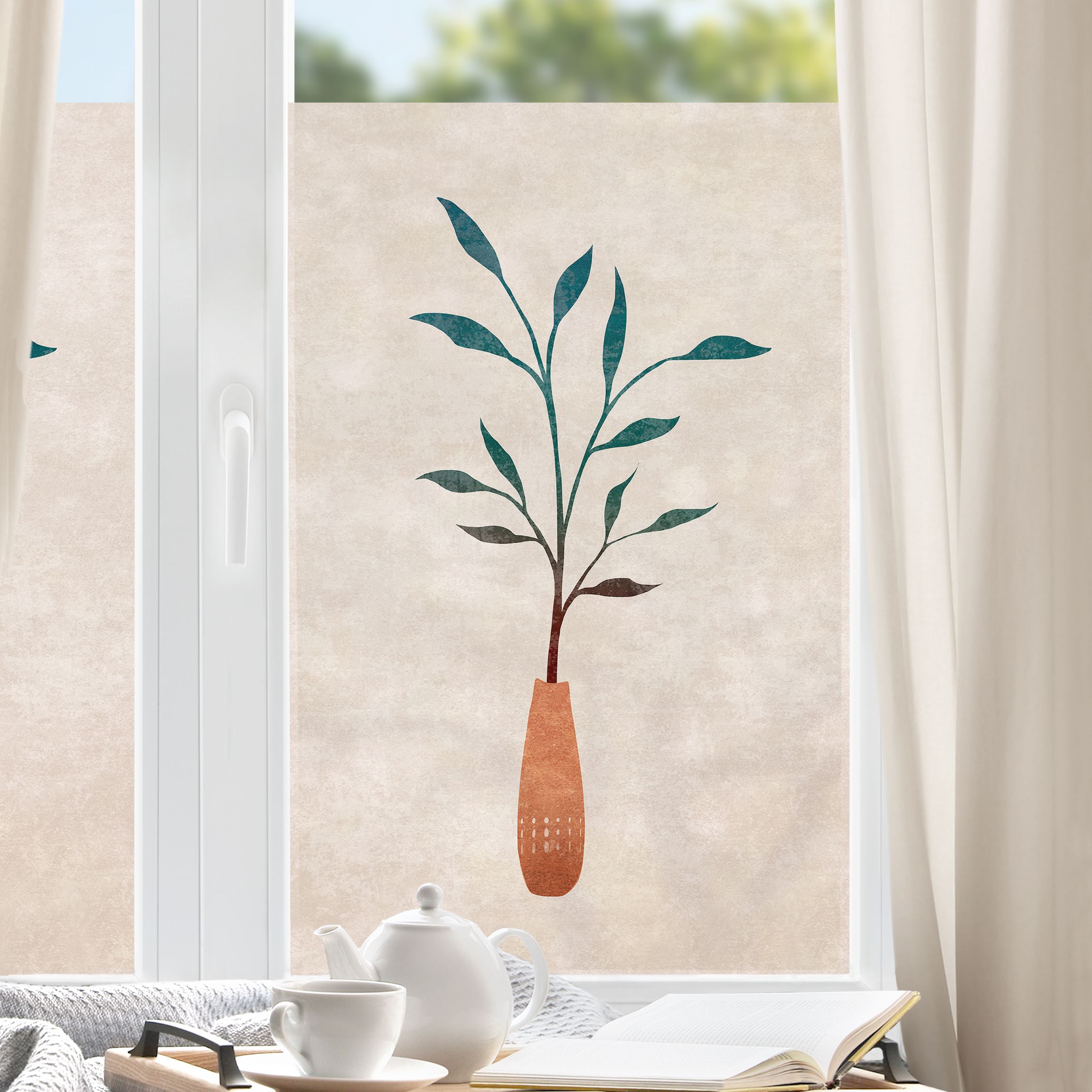 Fensterfolie Boho Blätter In Vase I