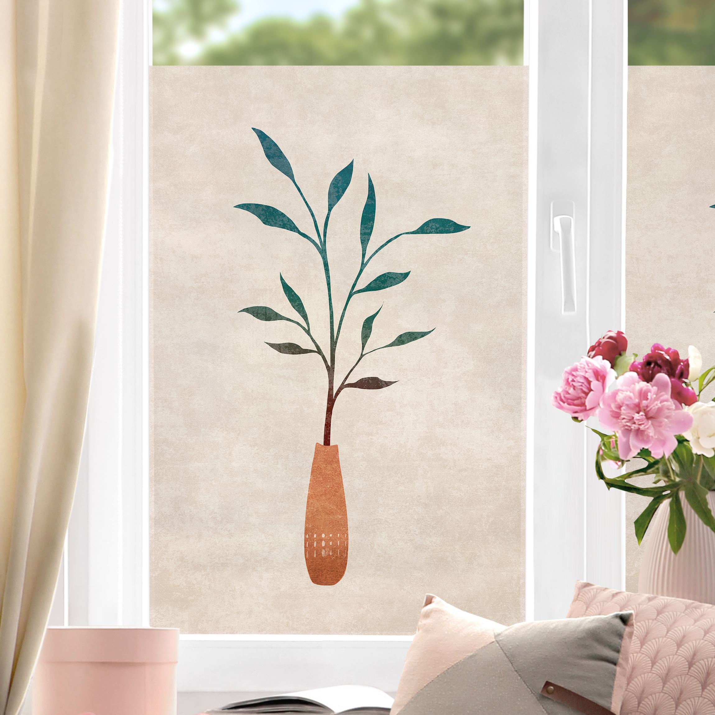 Fensterfolie Boho Blätter In Vase I