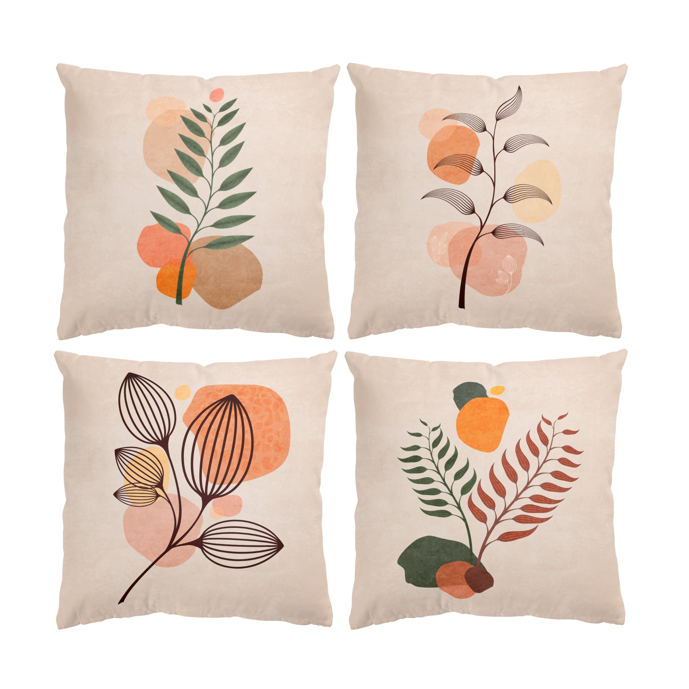 Dekokissen 4er Set Boho Blätter Set