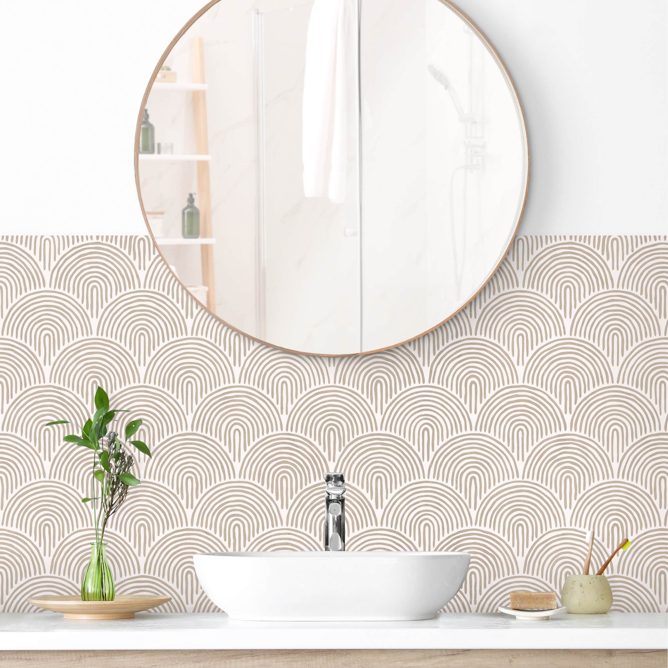 Wandverkleidung Bad Boho Bogen Muster Beige