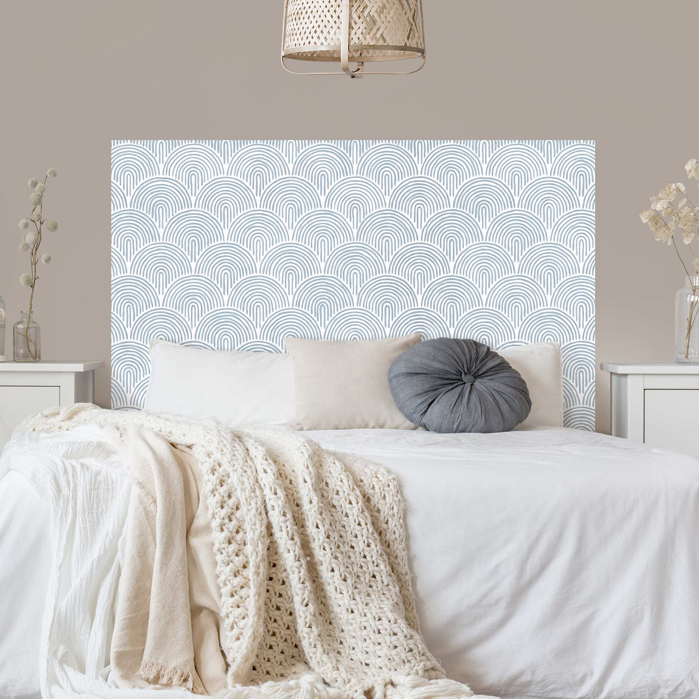 Kopfteil Bett Boho Bogen Muster Blau