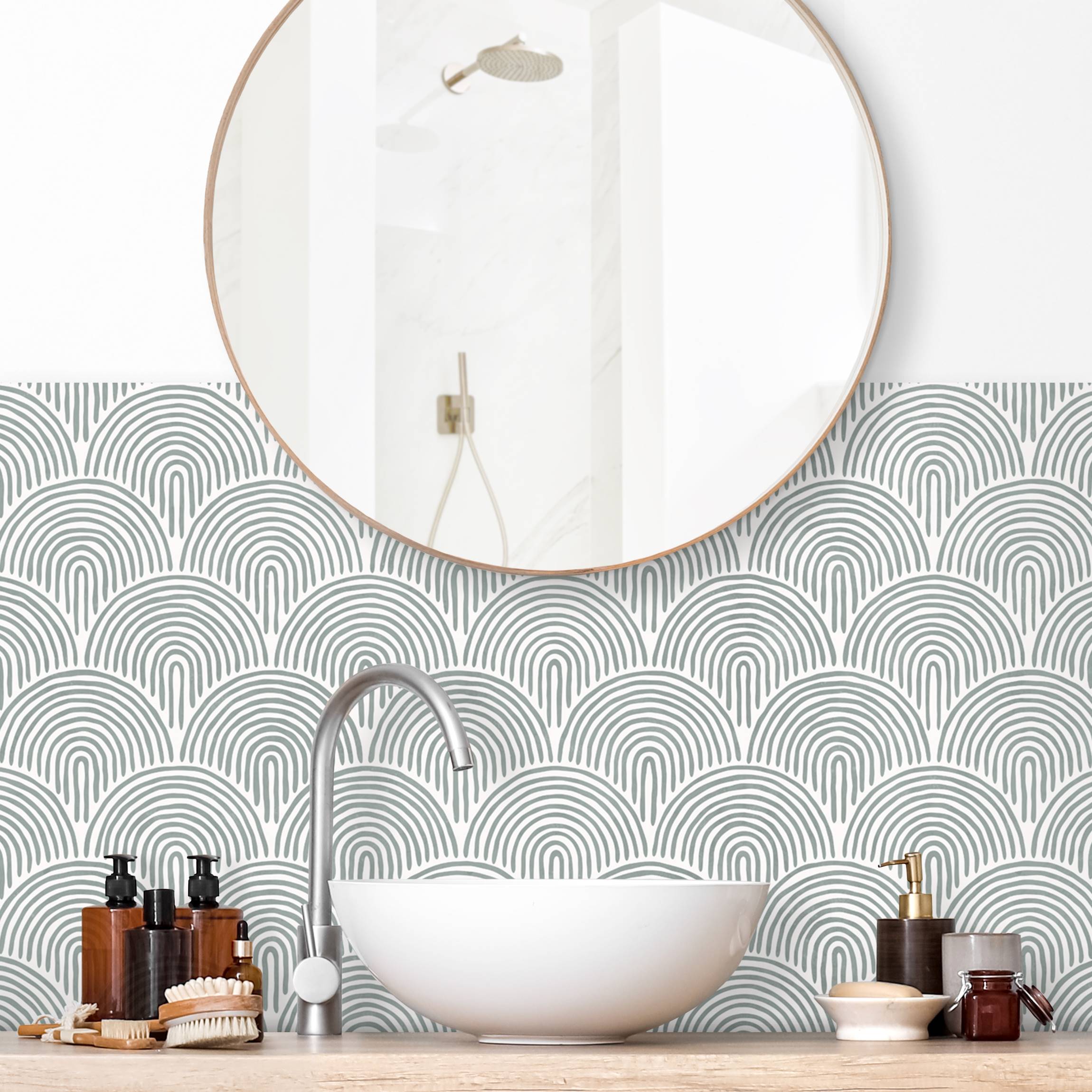 Wandverkleidung Bad Boho Bogen Muster Eucalyptus