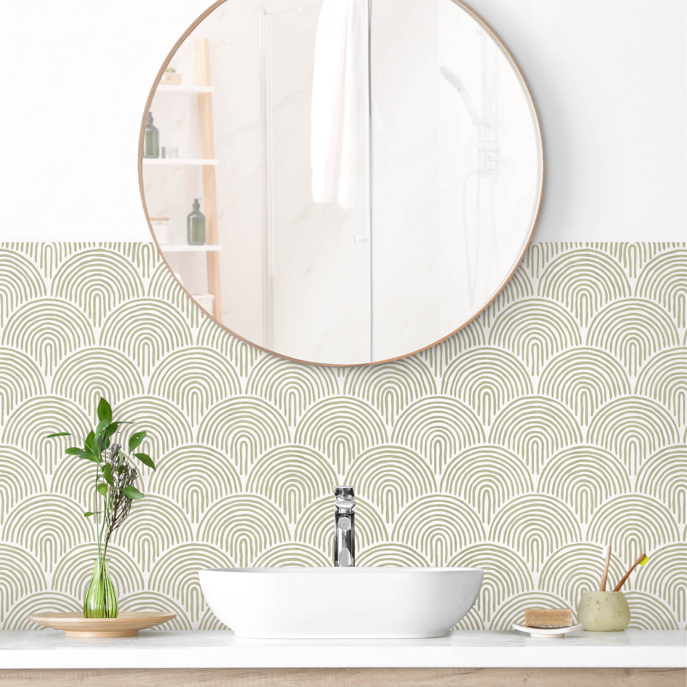 Wandverkleidung Bad Boho Bogen Muster Grün