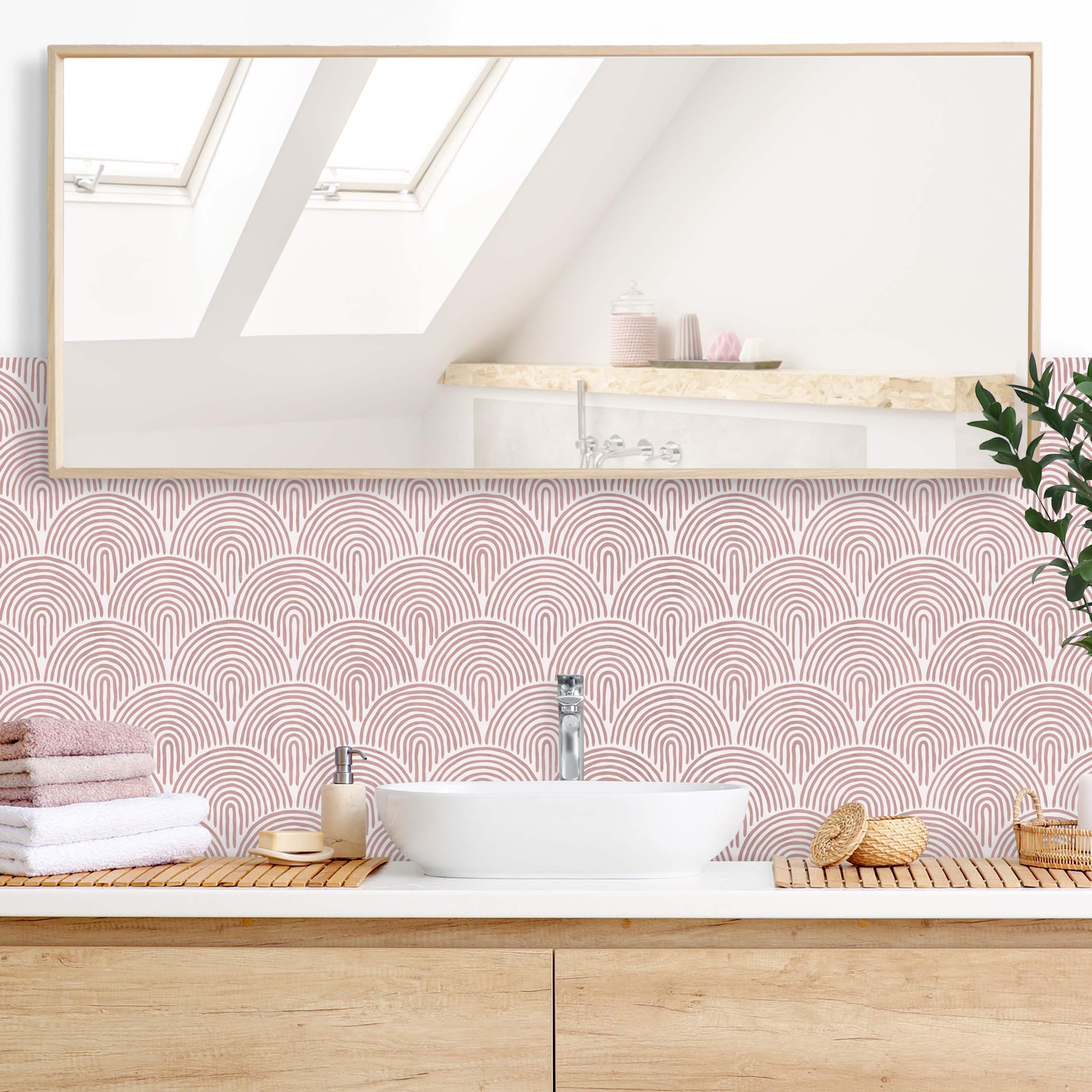 Wandverkleidung Bad Boho Bogen Muster Rosa