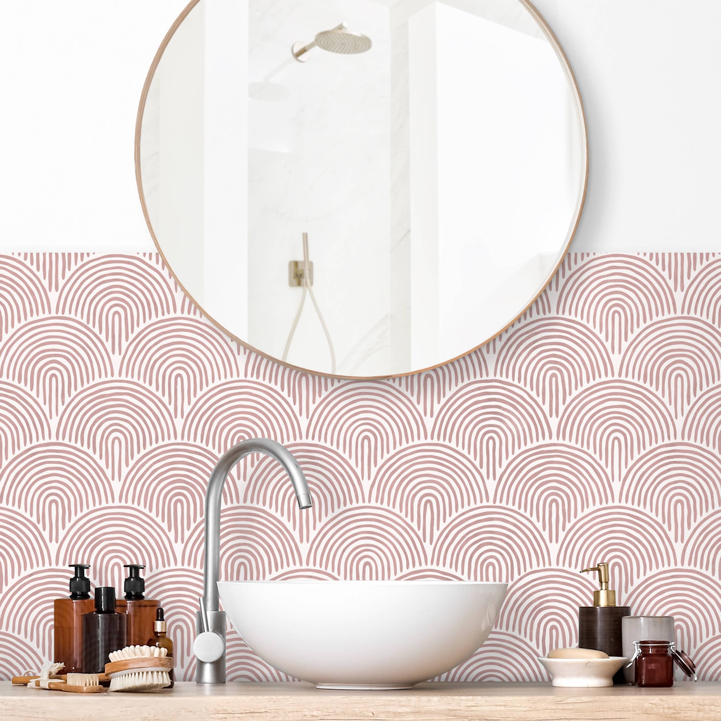 Wandverkleidung Bad Boho Bogen Muster Rosa