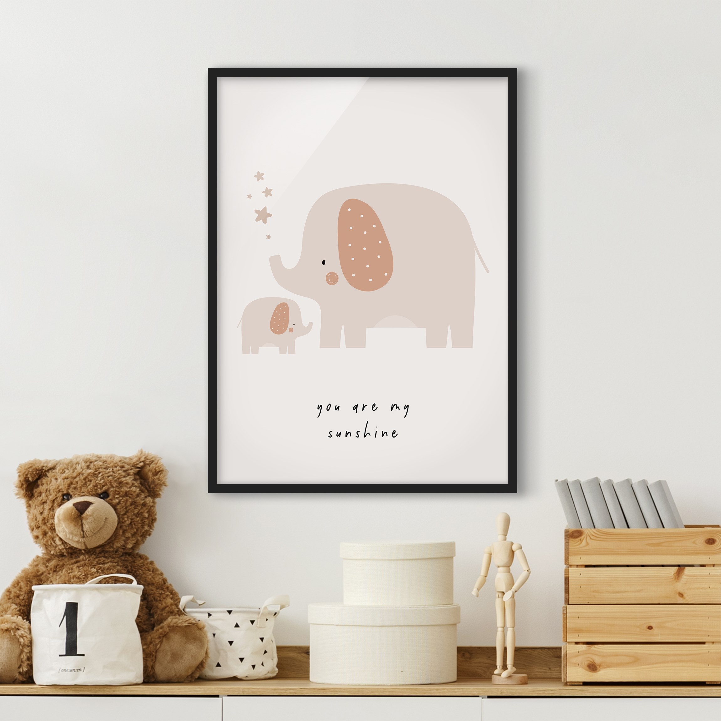 Bild mit Rahmen Boho Elefantenmama mit Baby