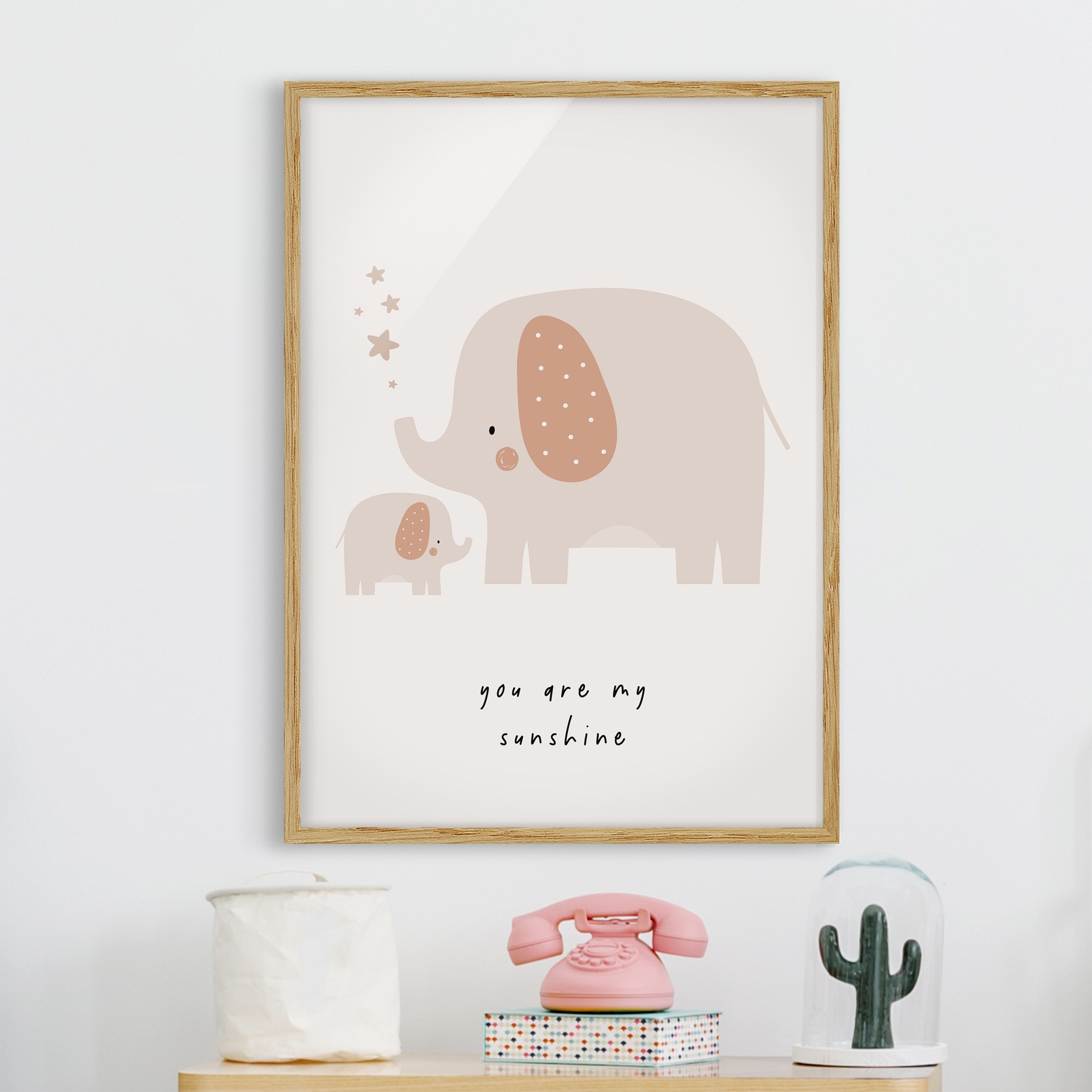 Bild mit Rahmen Boho Elefantenmama mit Baby