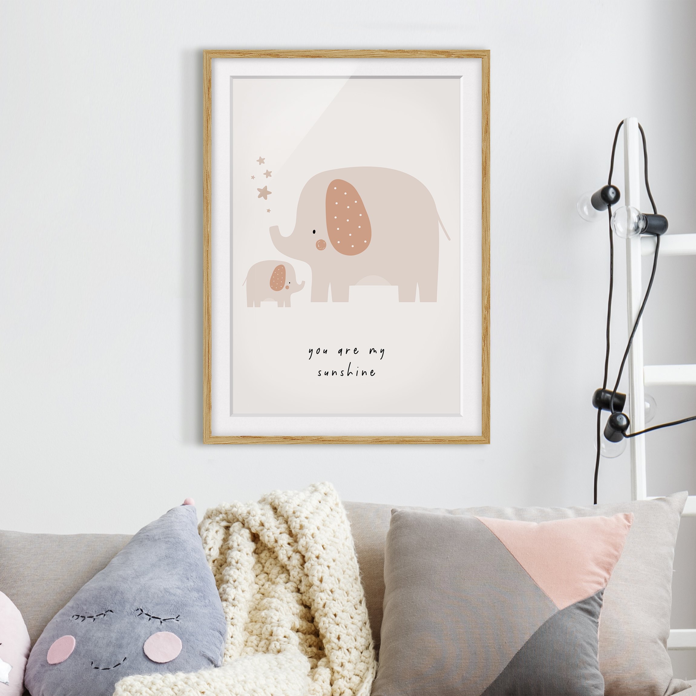 Bild mit Rahmen Boho Elefantenmama mit Baby