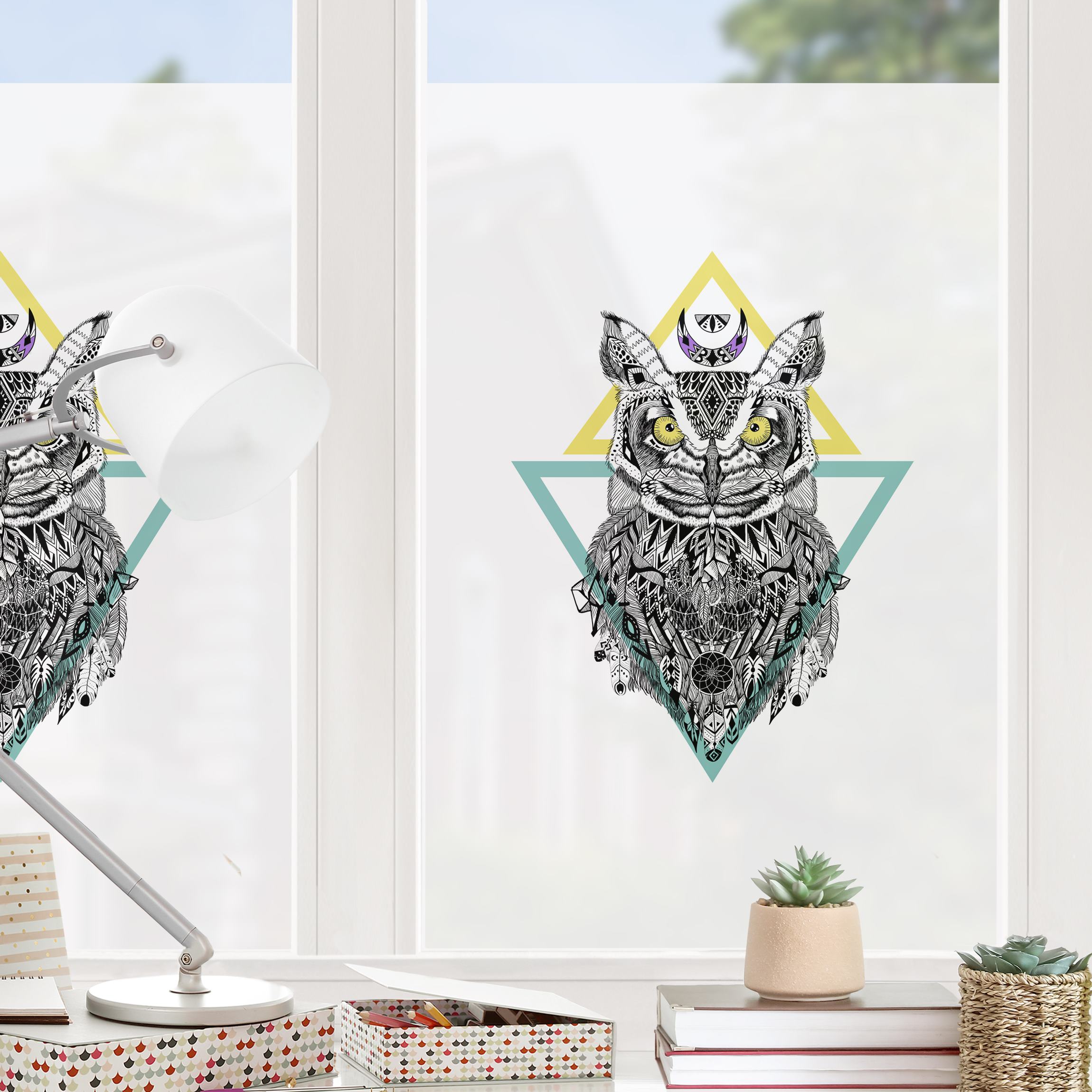 Fensterfolie Boho Eule mit Traumfänger