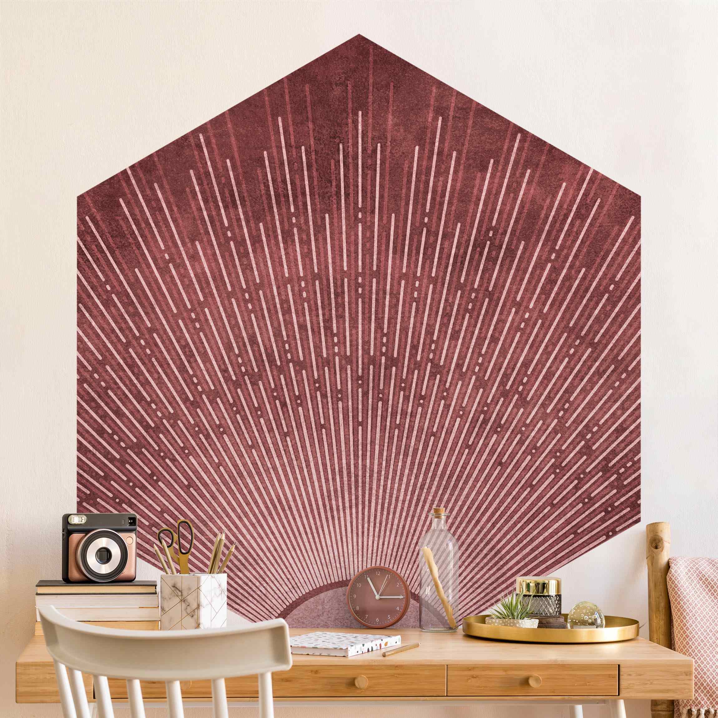 Hexagon Tapete selbstklebend Boho Japan Sonne