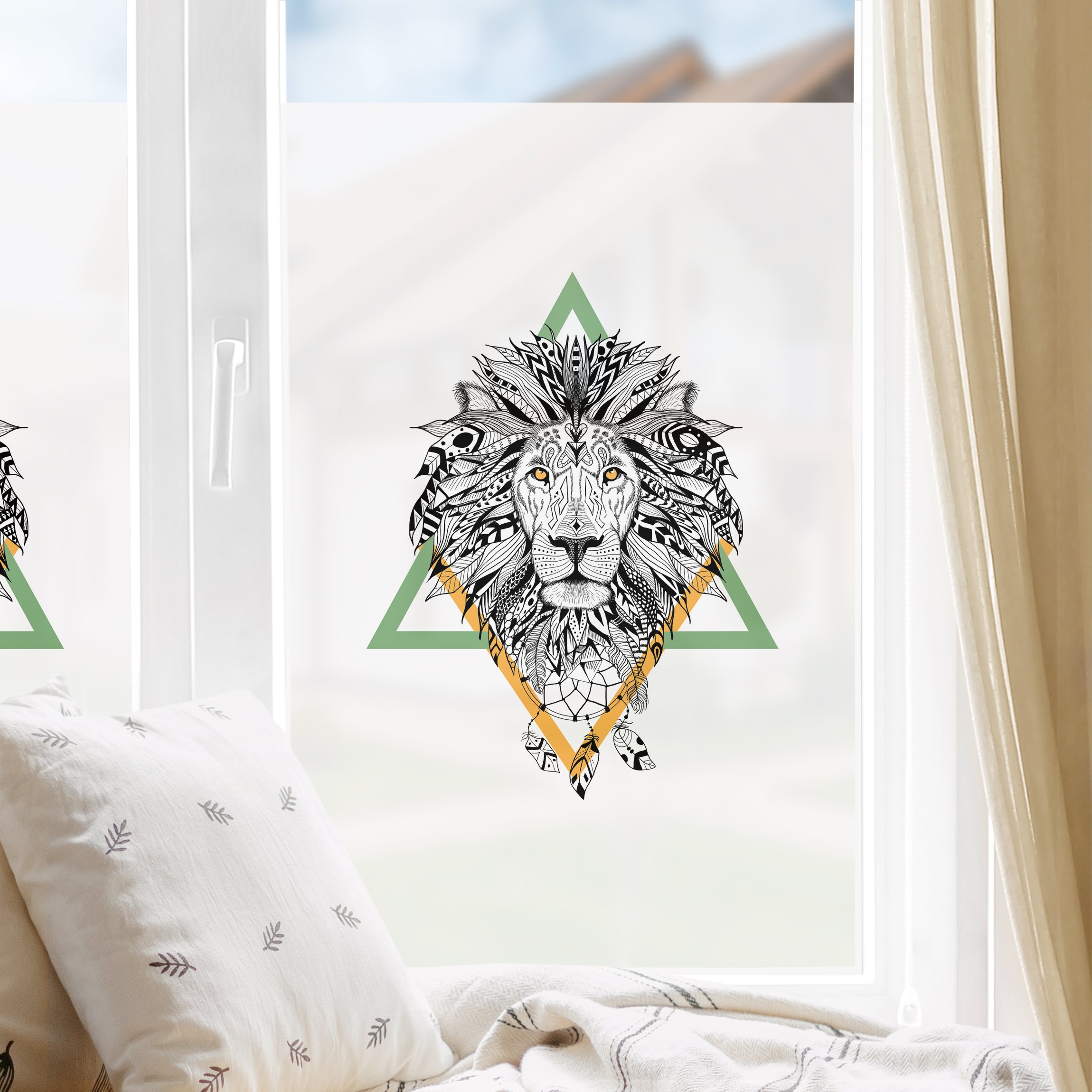Fensterfolie Boho Löwe mit Traumfänger