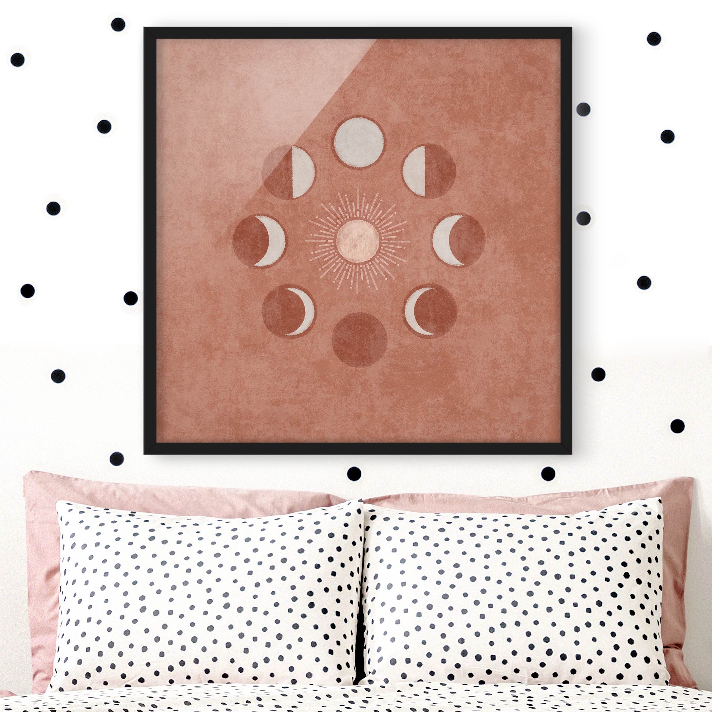 Bild mit Rahmen Boho Mondphasen mit Sonne