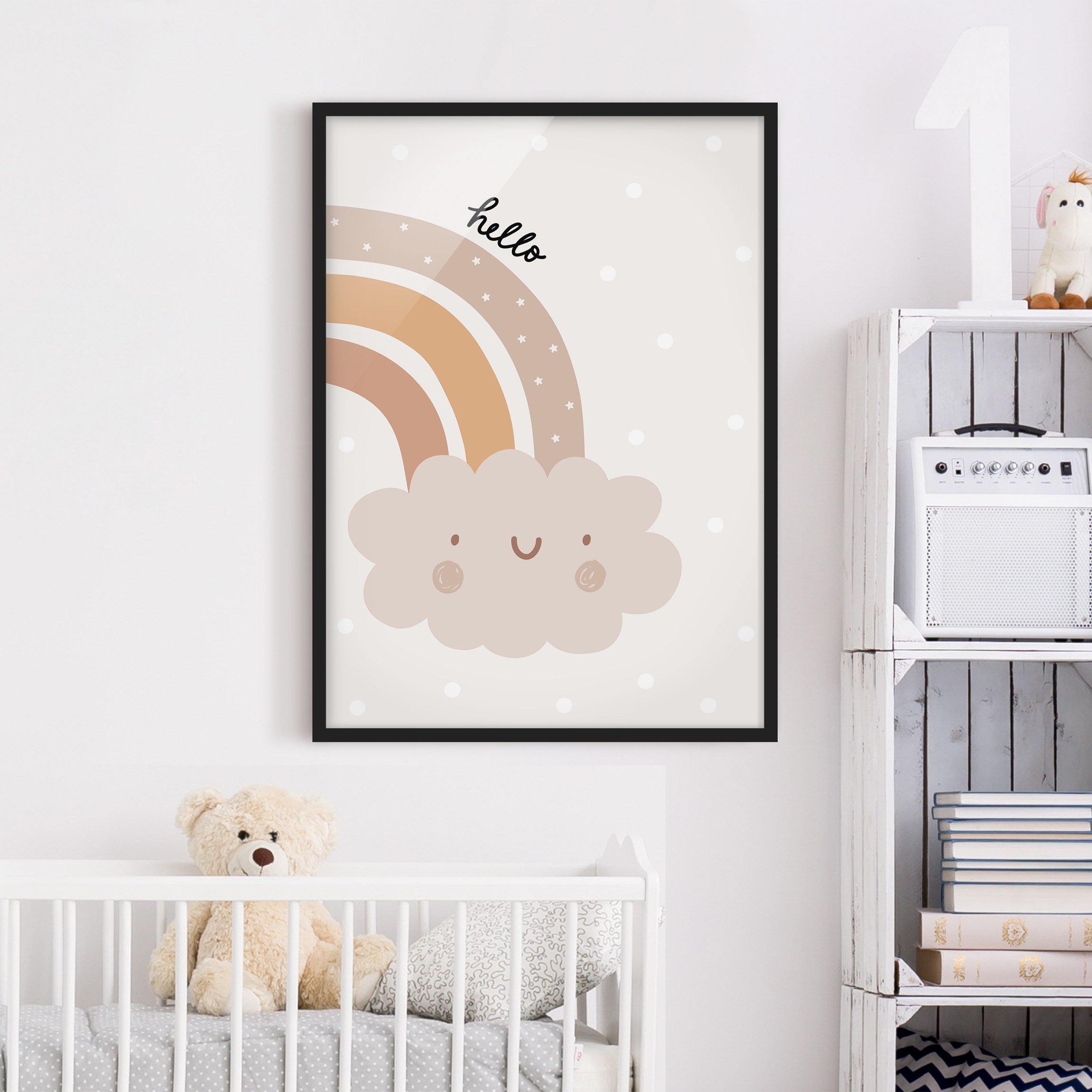 Bild mit Rahmen Boho Regenbogen - Hello