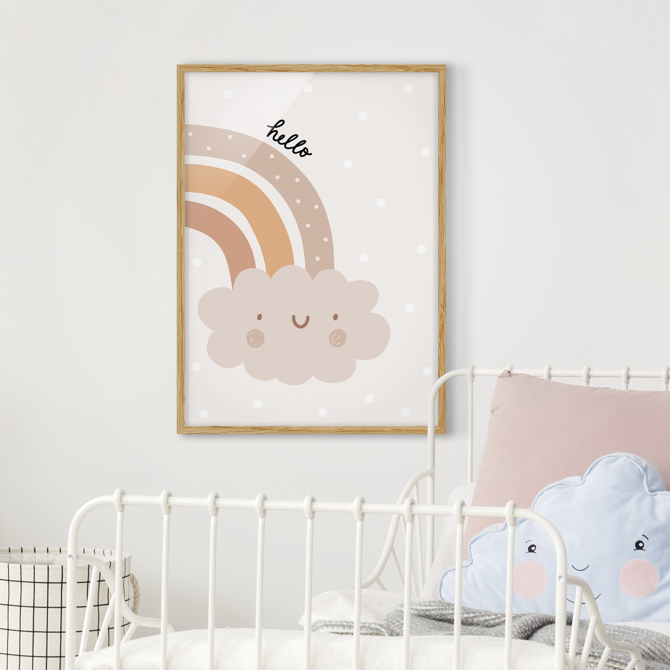 Bild mit Rahmen Boho Regenbogen - Hello