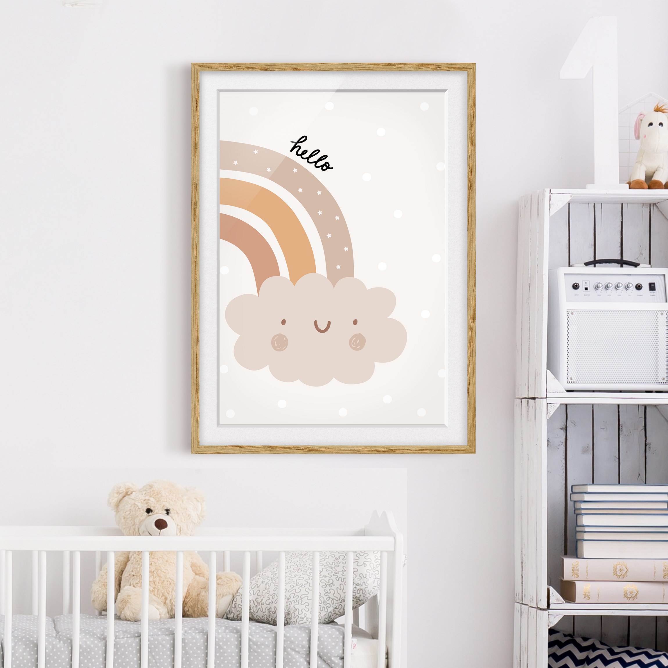 Bild mit Rahmen Boho Regenbogen - Hello