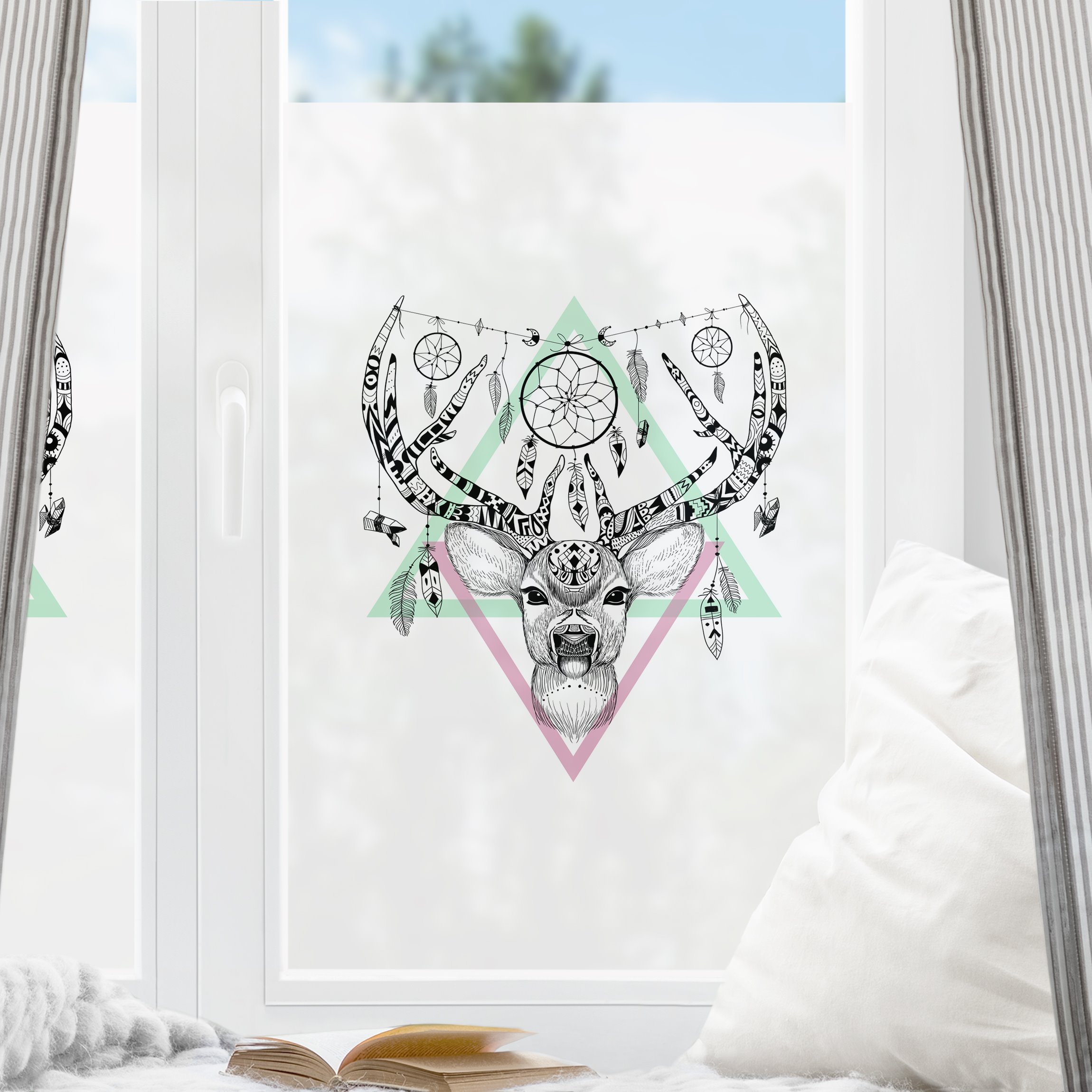 Fensterfolie Boho Rentier mit Traumfänger