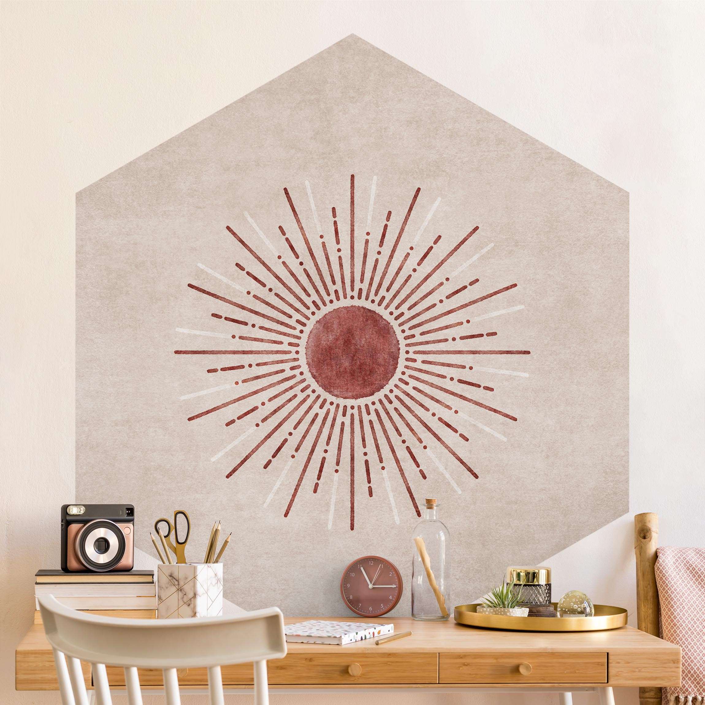 Hexagon Tapete selbstklebend Boho Sonne I