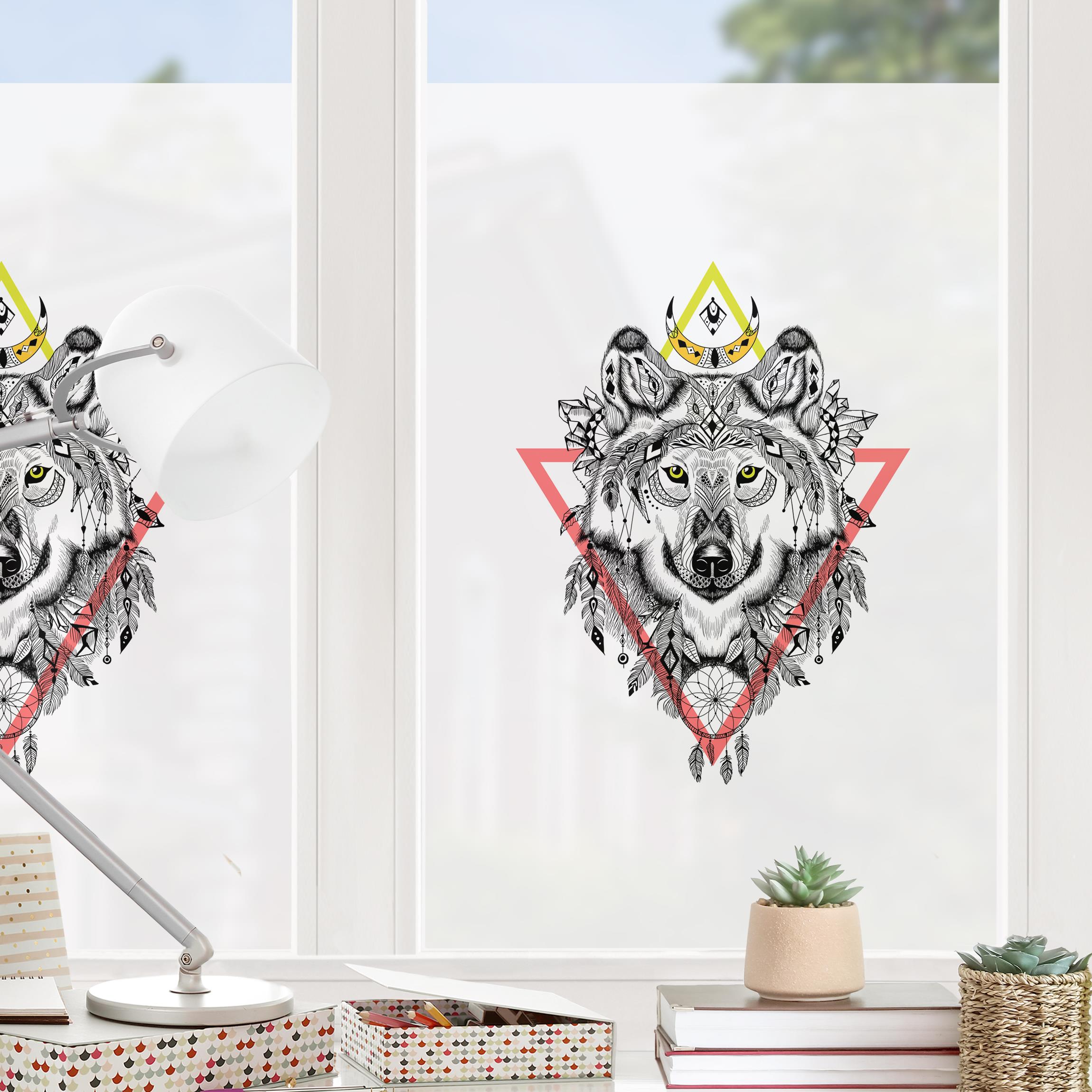 Fensterfolie Boho Wolf mit Traumfänger